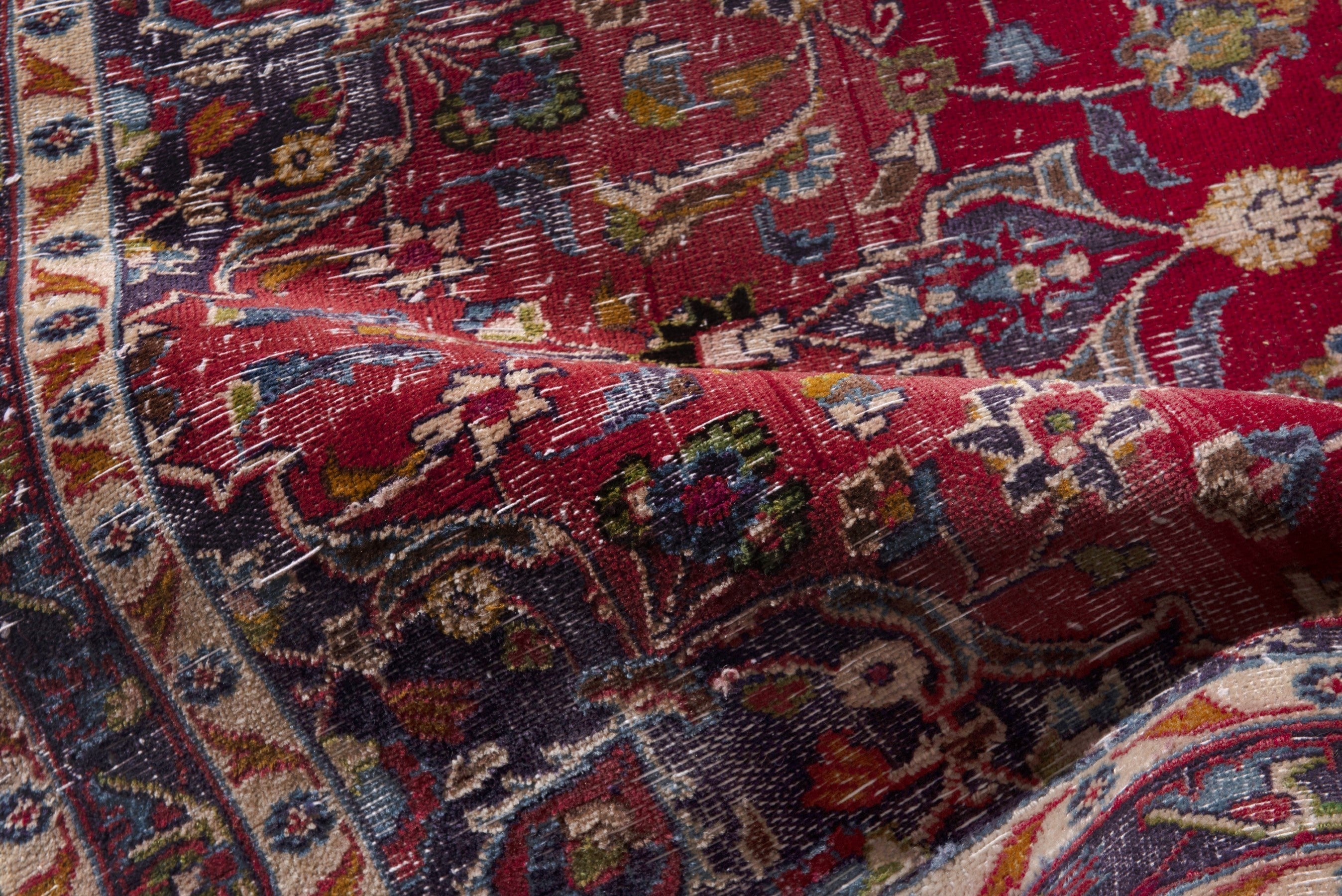 Persian Mashhad accent rug in deep red and burgundy, view 15 of 17