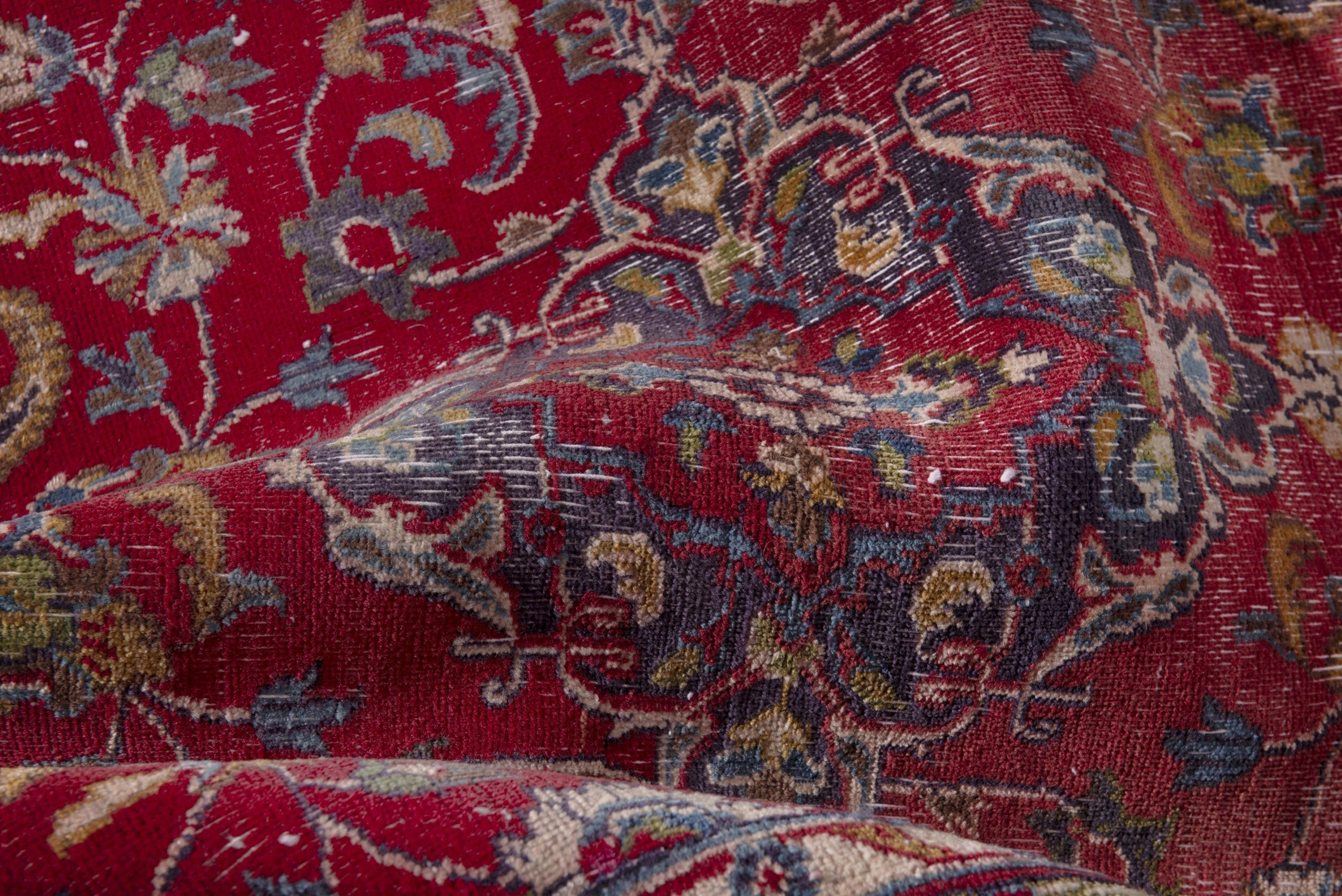 Persian Mashhad accent rug in deep red and burgundy, view 16 of 17