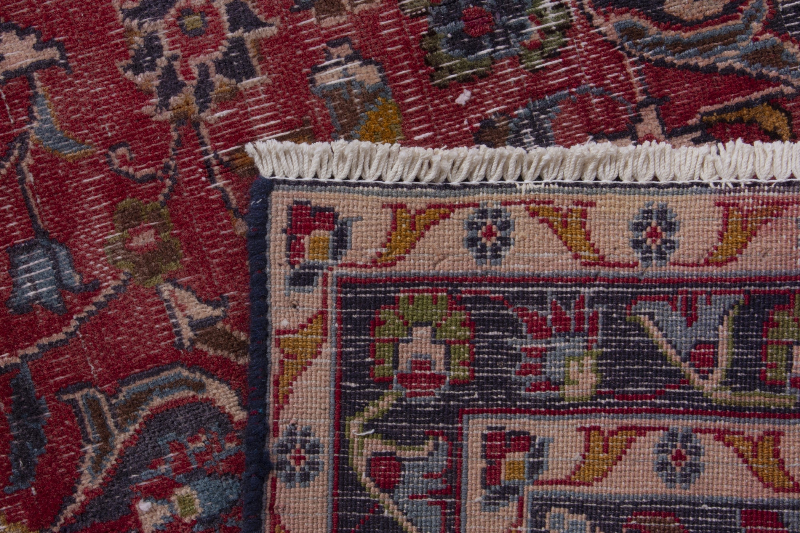 Persian Mashhad accent rug in deep red and burgundy, view 17 of 17