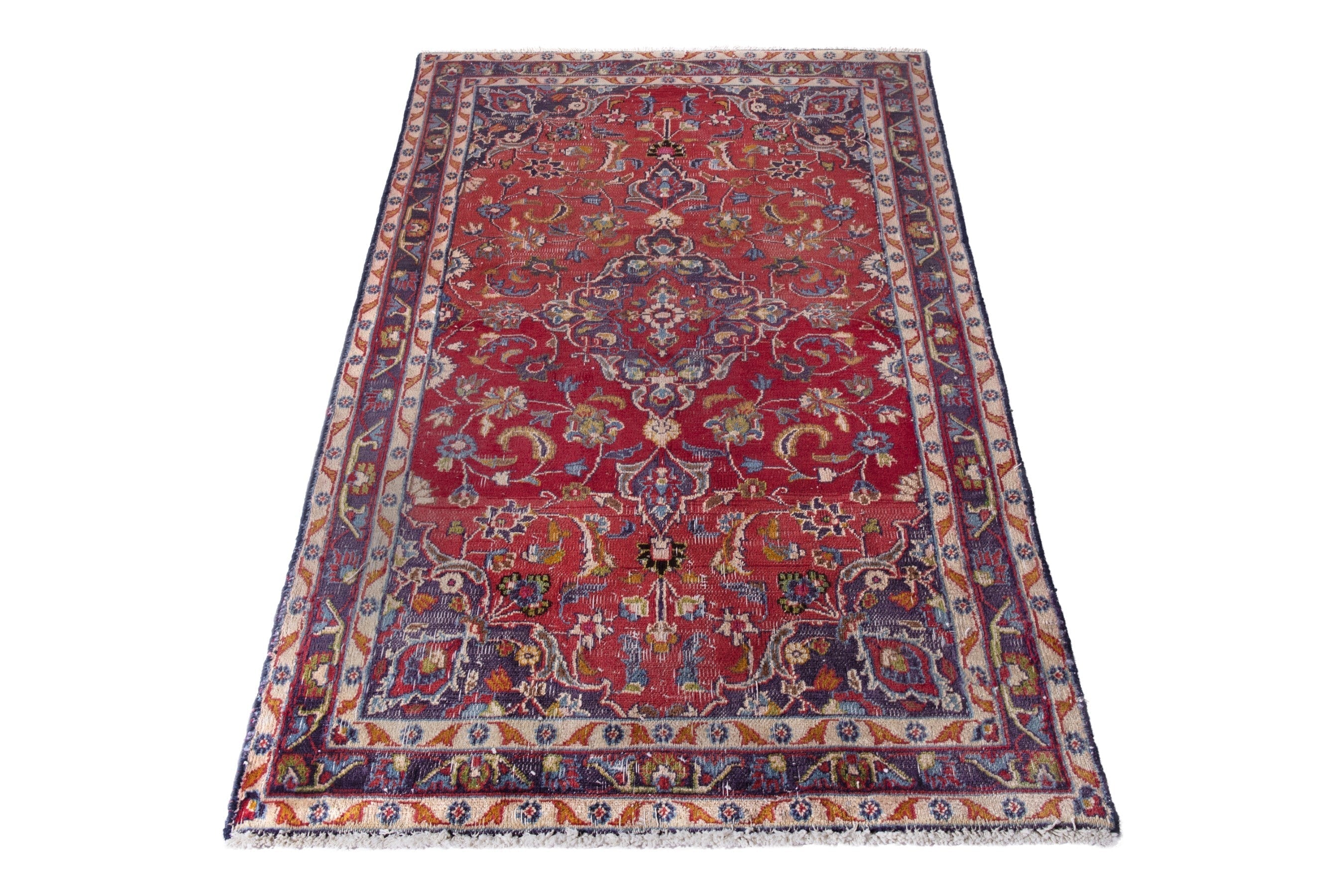 Persian Mashhad accent rug in deep red and burgundy, view 2 of 17