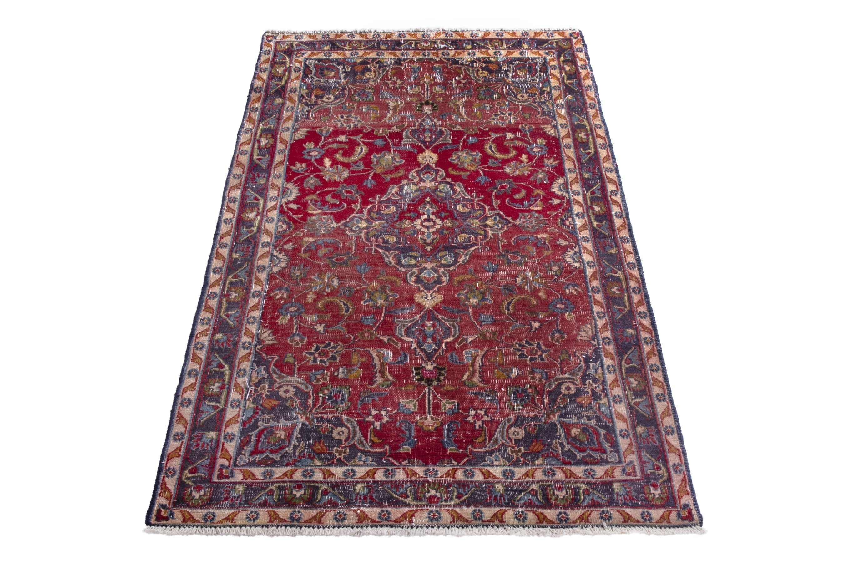 Persian Mashhad accent rug in deep red and burgundy, view 3 of 17