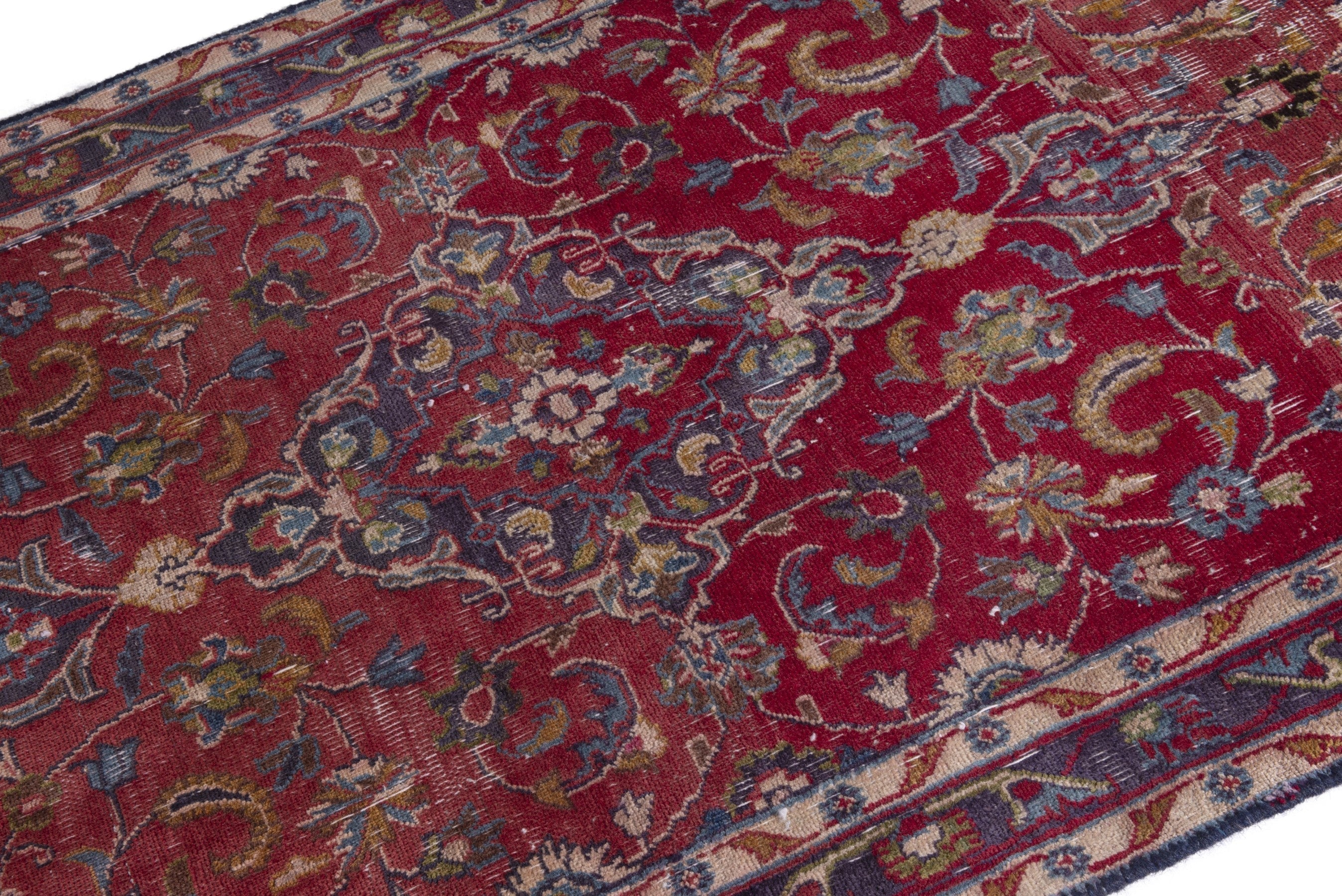 Persian Mashhad accent rug in deep red and burgundy, view 6 of 17