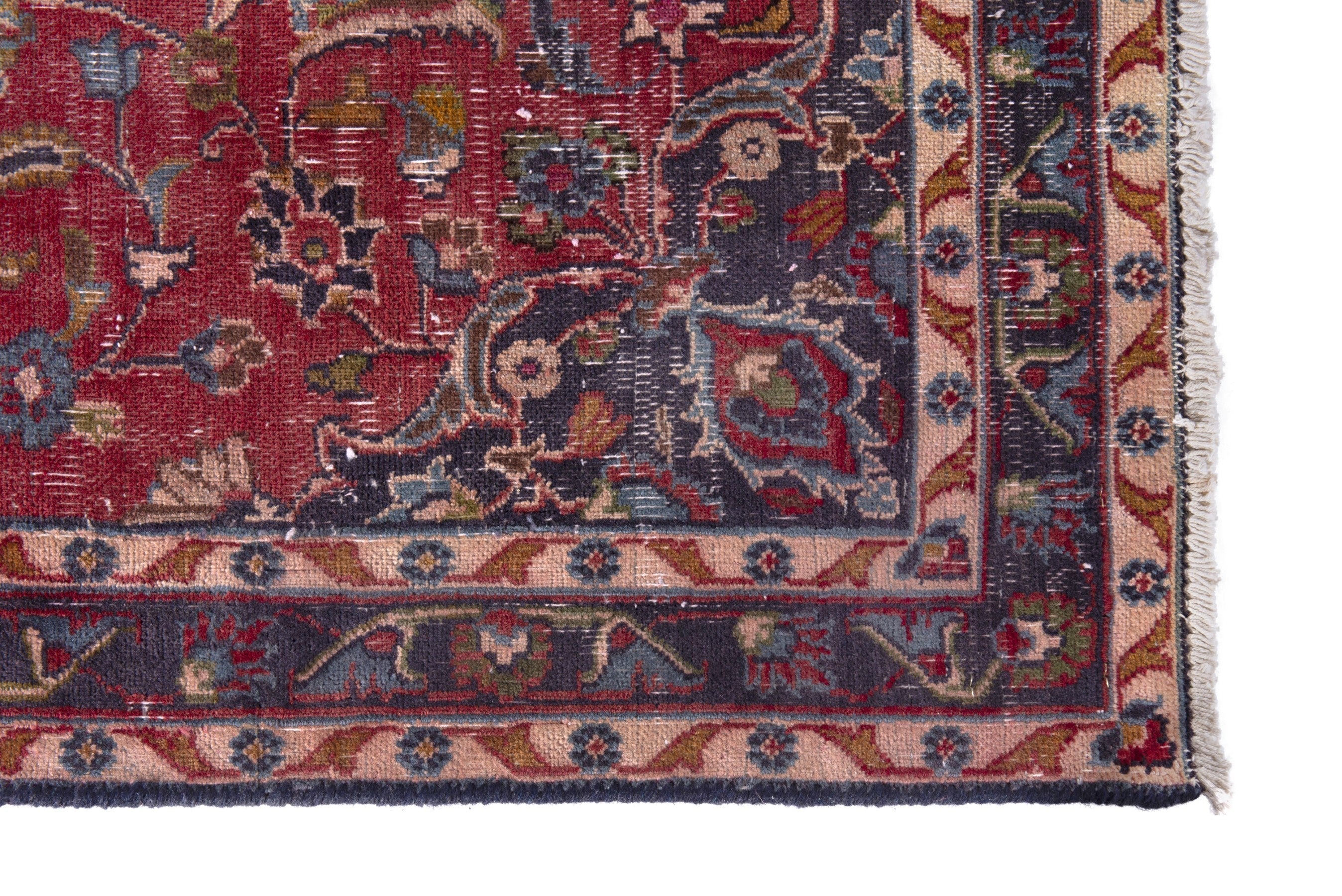 Persian Mashhad accent rug in deep red and burgundy, view 5 of 17
