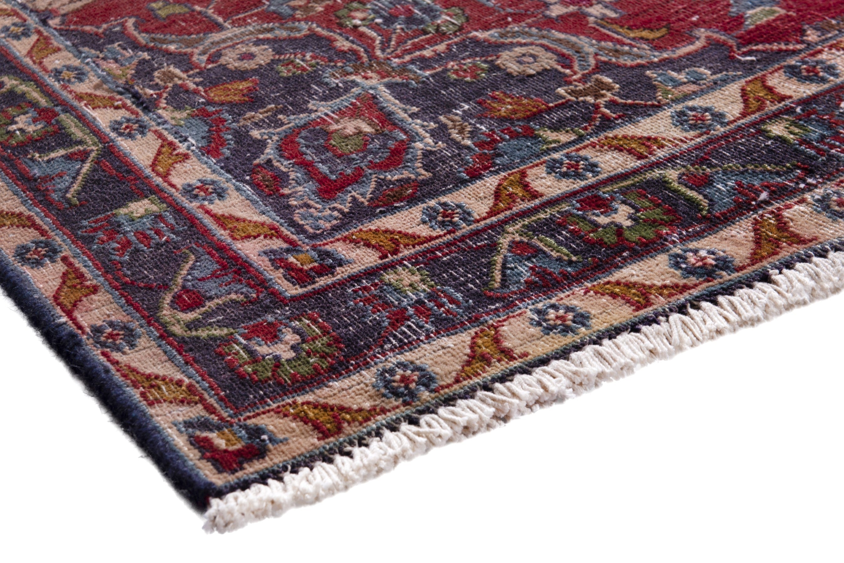 Persian Mashhad accent rug in deep red and burgundy, view 4 of 17