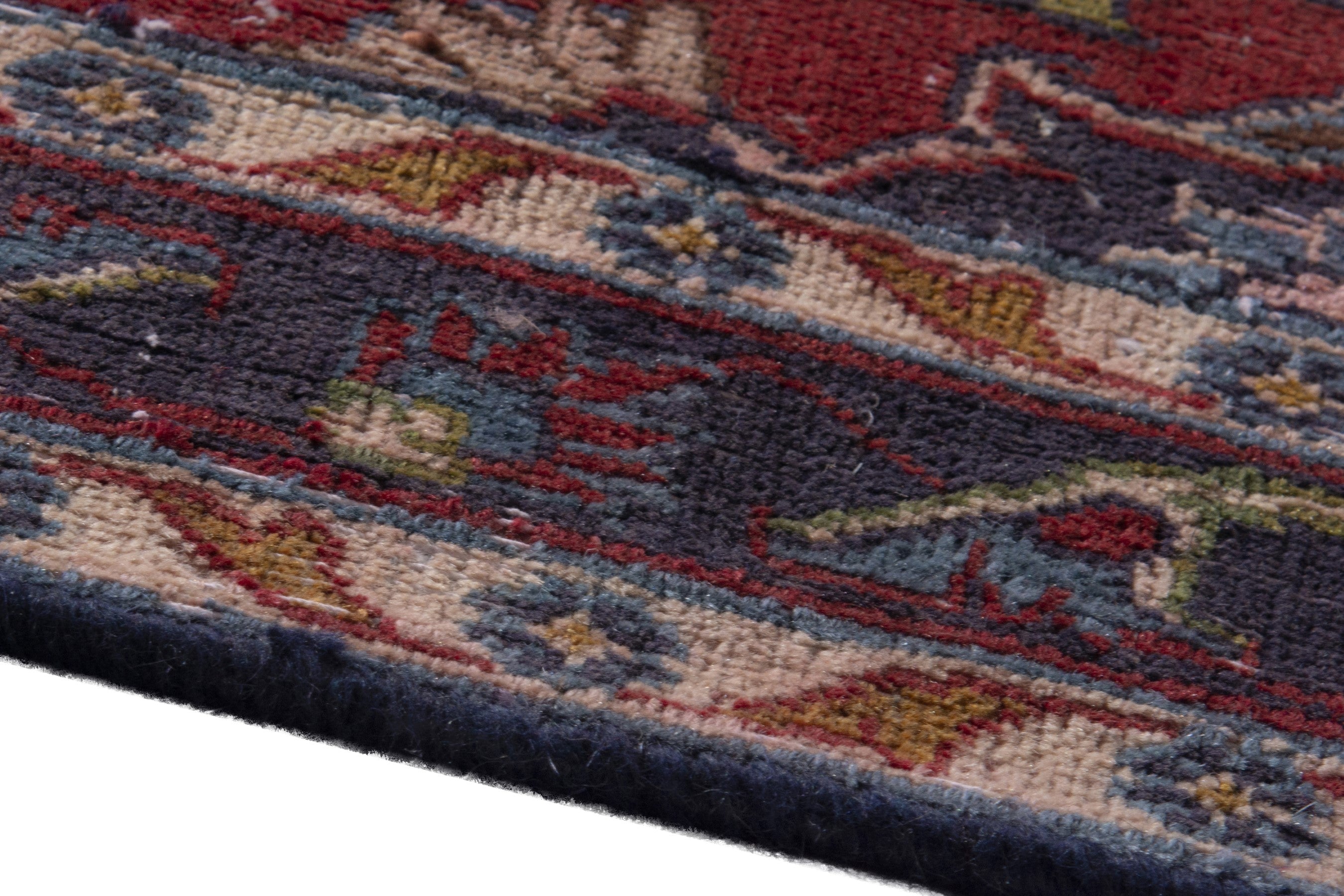 Persian Mashhad accent rug in deep red and burgundy, view 8 of 17