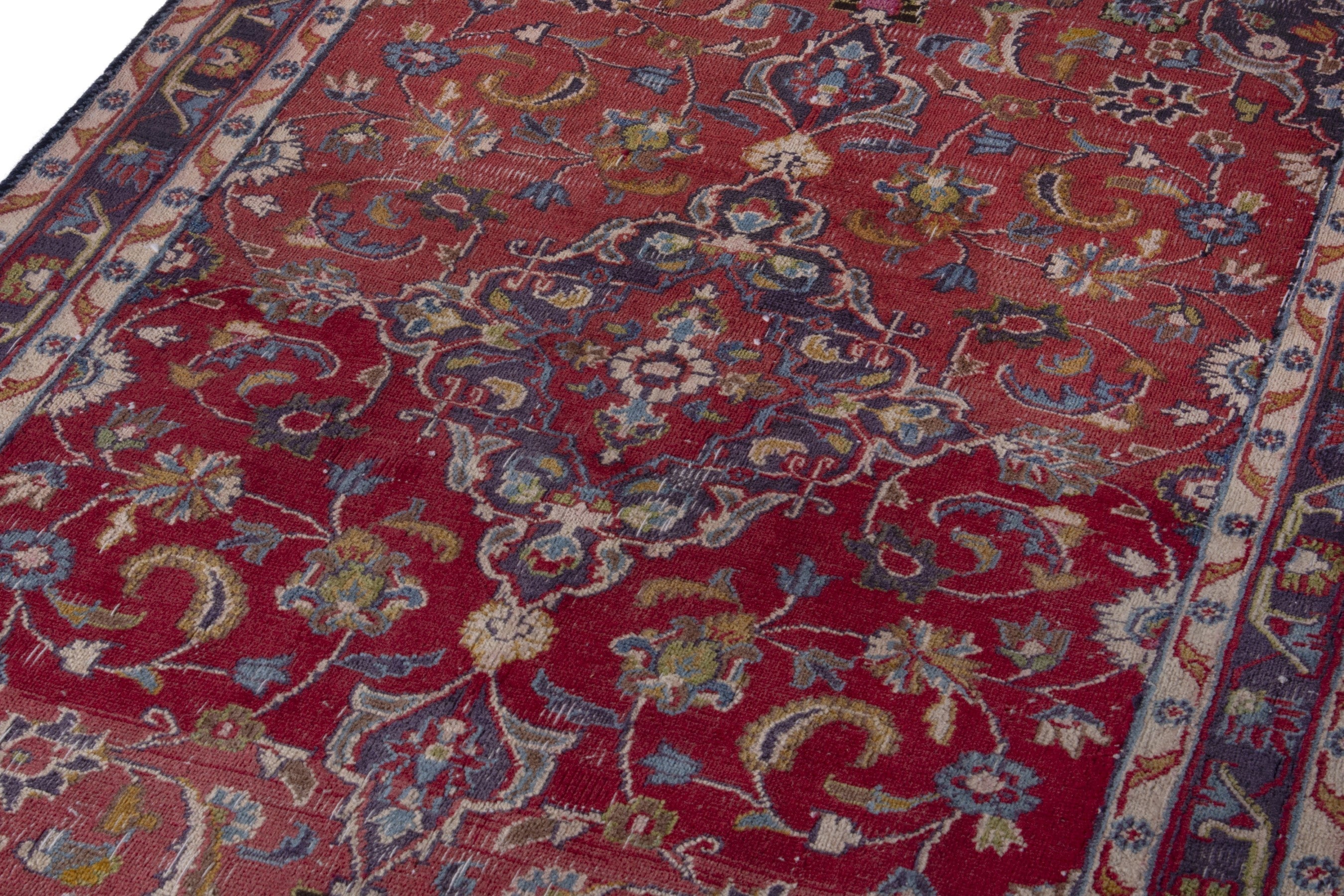 Persian Mashhad accent rug in deep red and burgundy, view 9 of 17