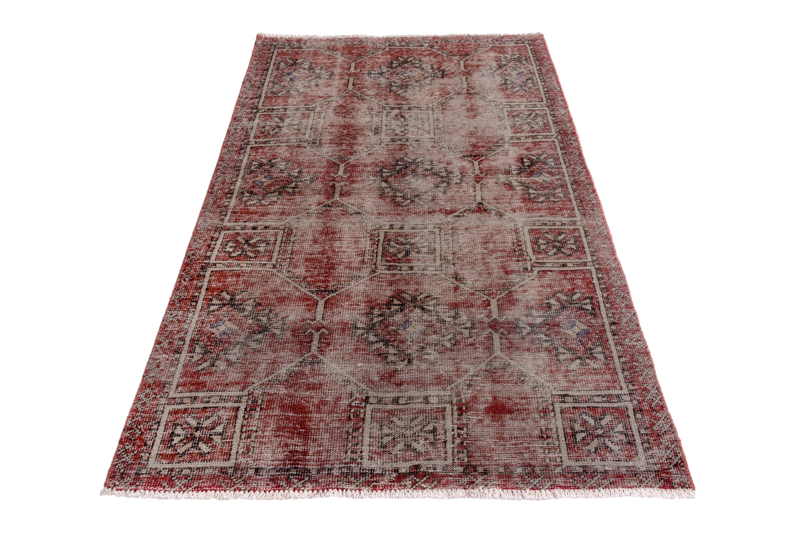 Persian Ferdos area rug in faded red and muted pink, view 2 of 17