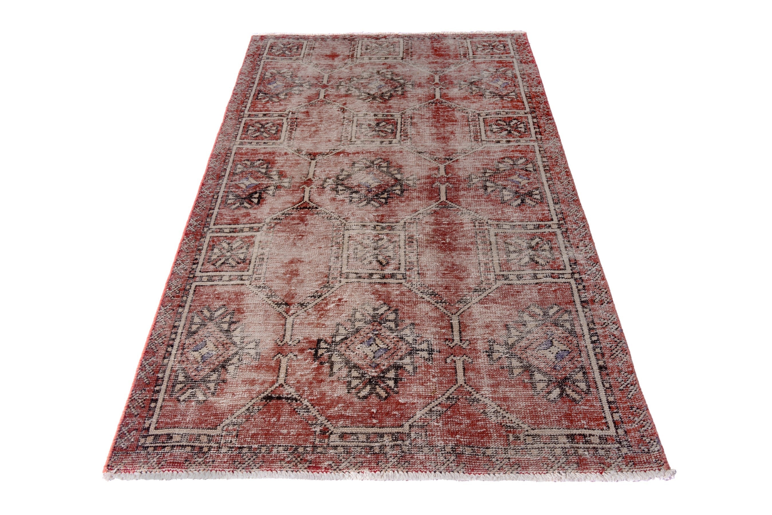 Persian Ferdos area rug in faded red and muted pink, view 3 of 17