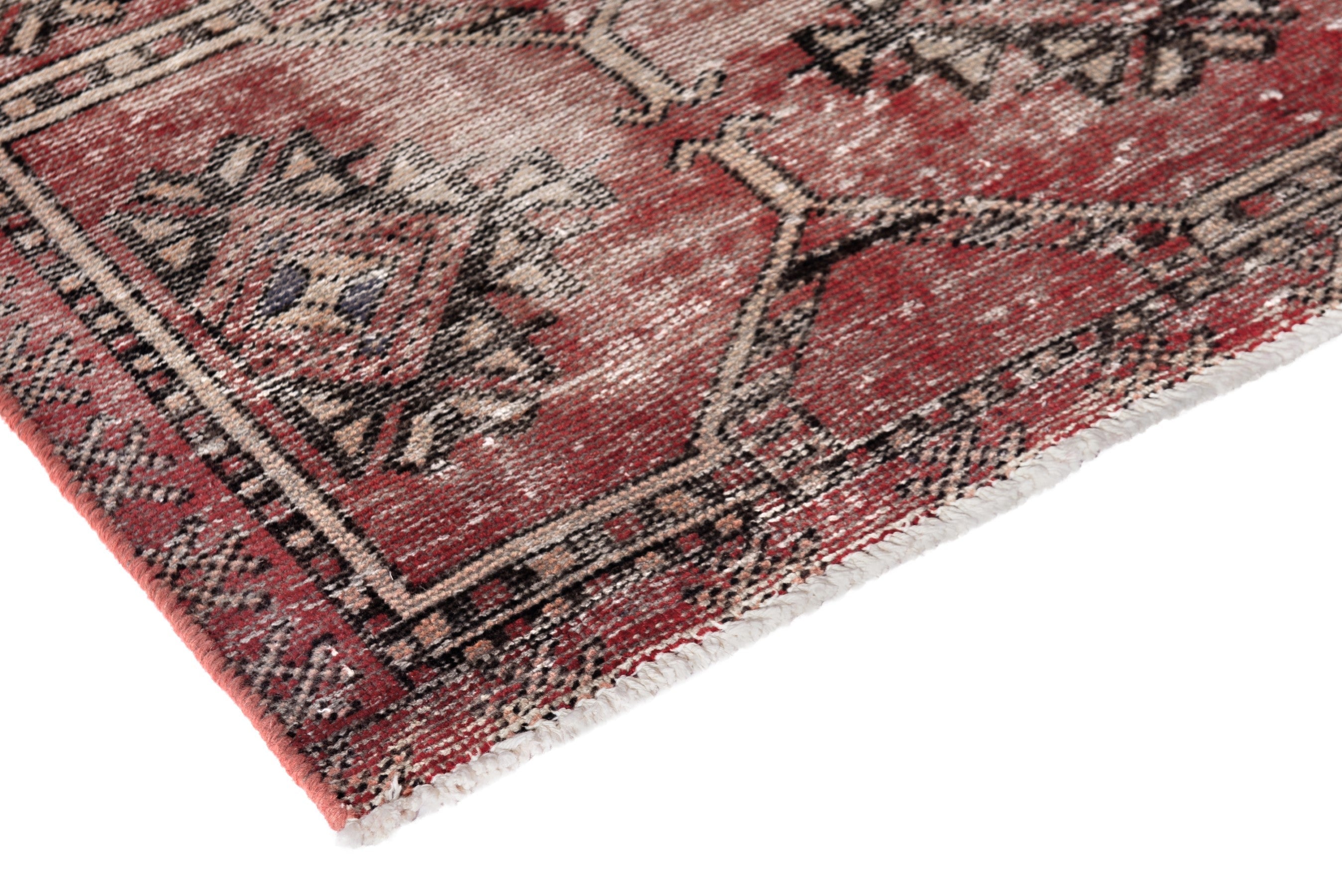Persian Ferdos area rug in faded red and muted pink, view 4 of 17
