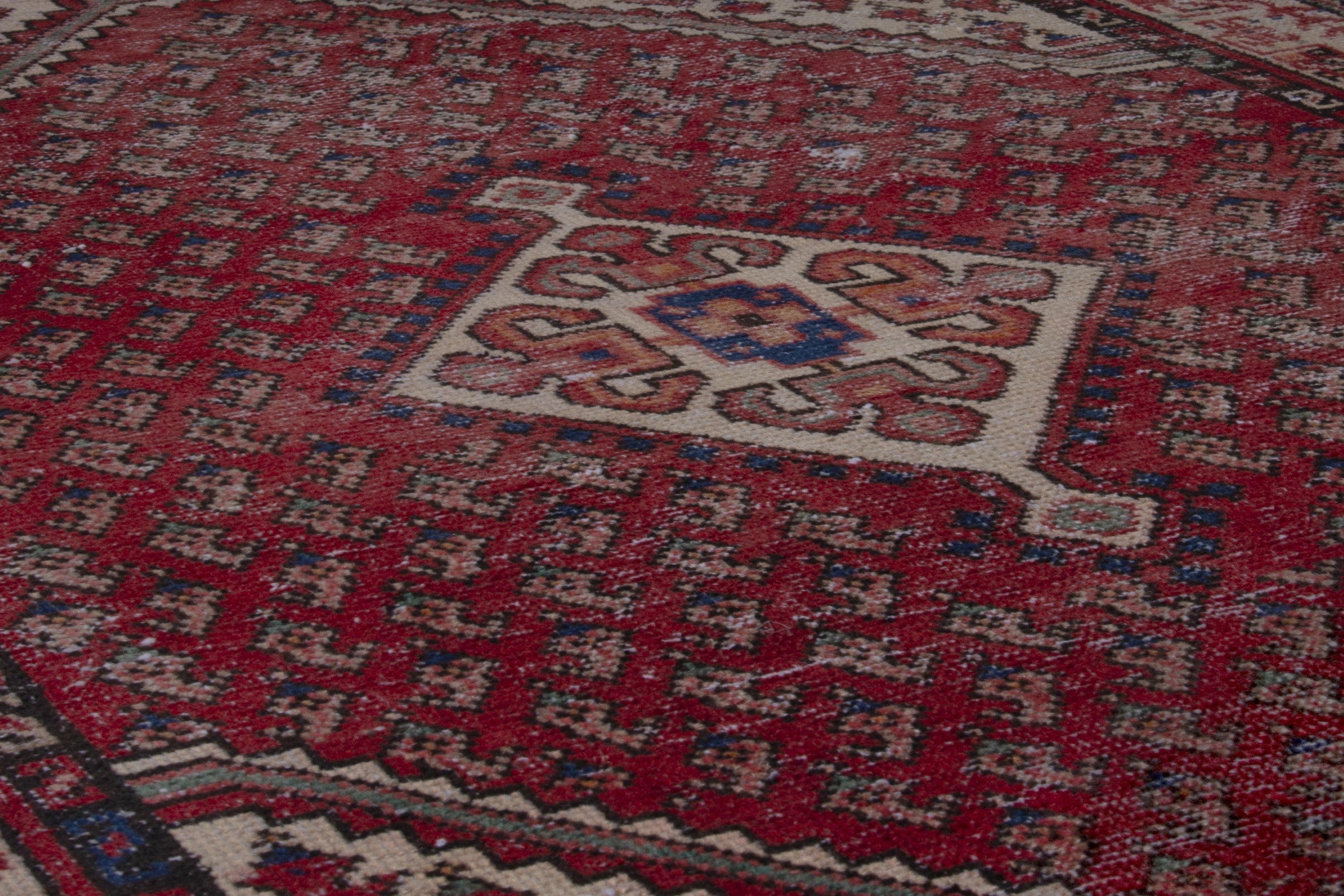 Persian Botteh accent rug in faded red and muted pink, view 10 of 17