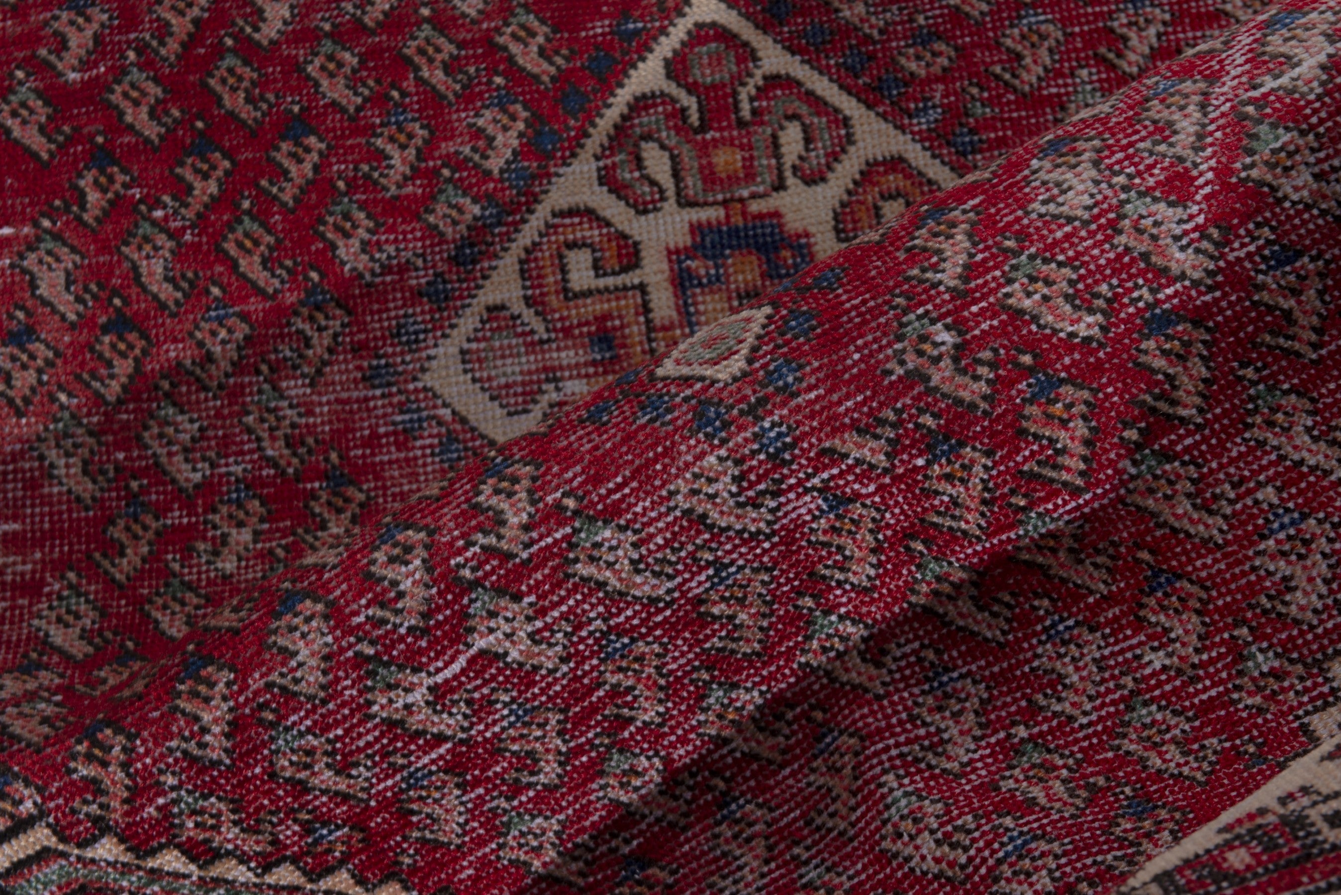 Persian Botteh accent rug in faded red and muted pink, view 15 of 17