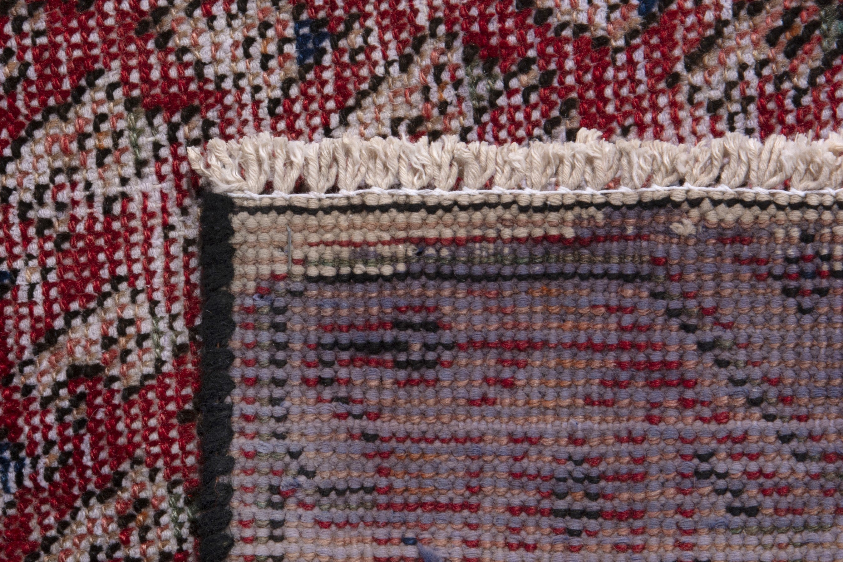 Persian Botteh accent rug in faded red and muted pink, view 17 of 17