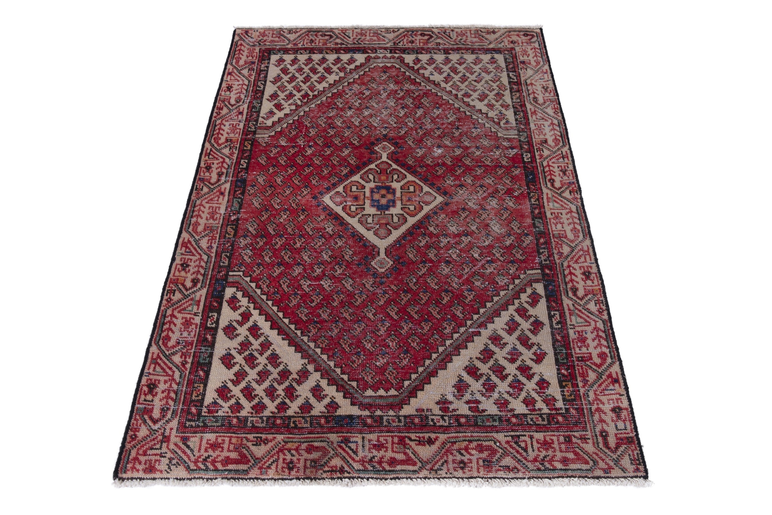 Persian Botteh accent rug in faded red and muted pink, view 2 of 17