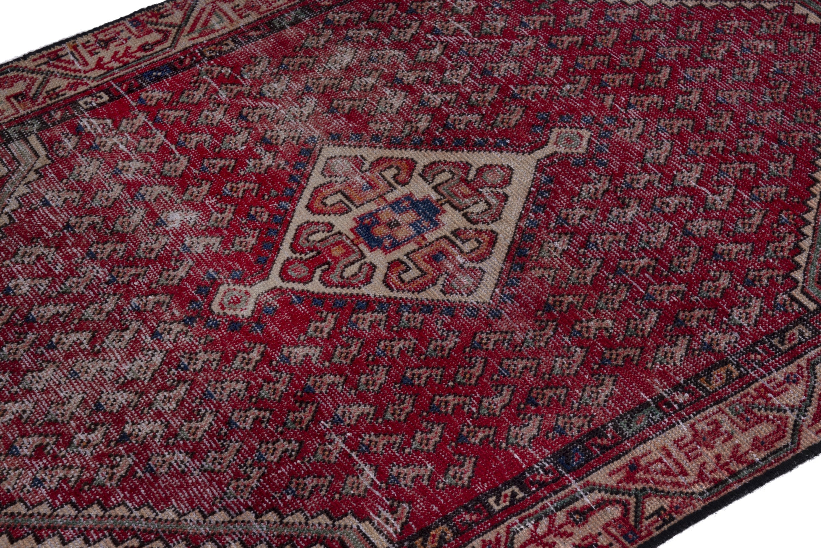Persian Botteh accent rug in faded red and muted pink, view 6 of 17