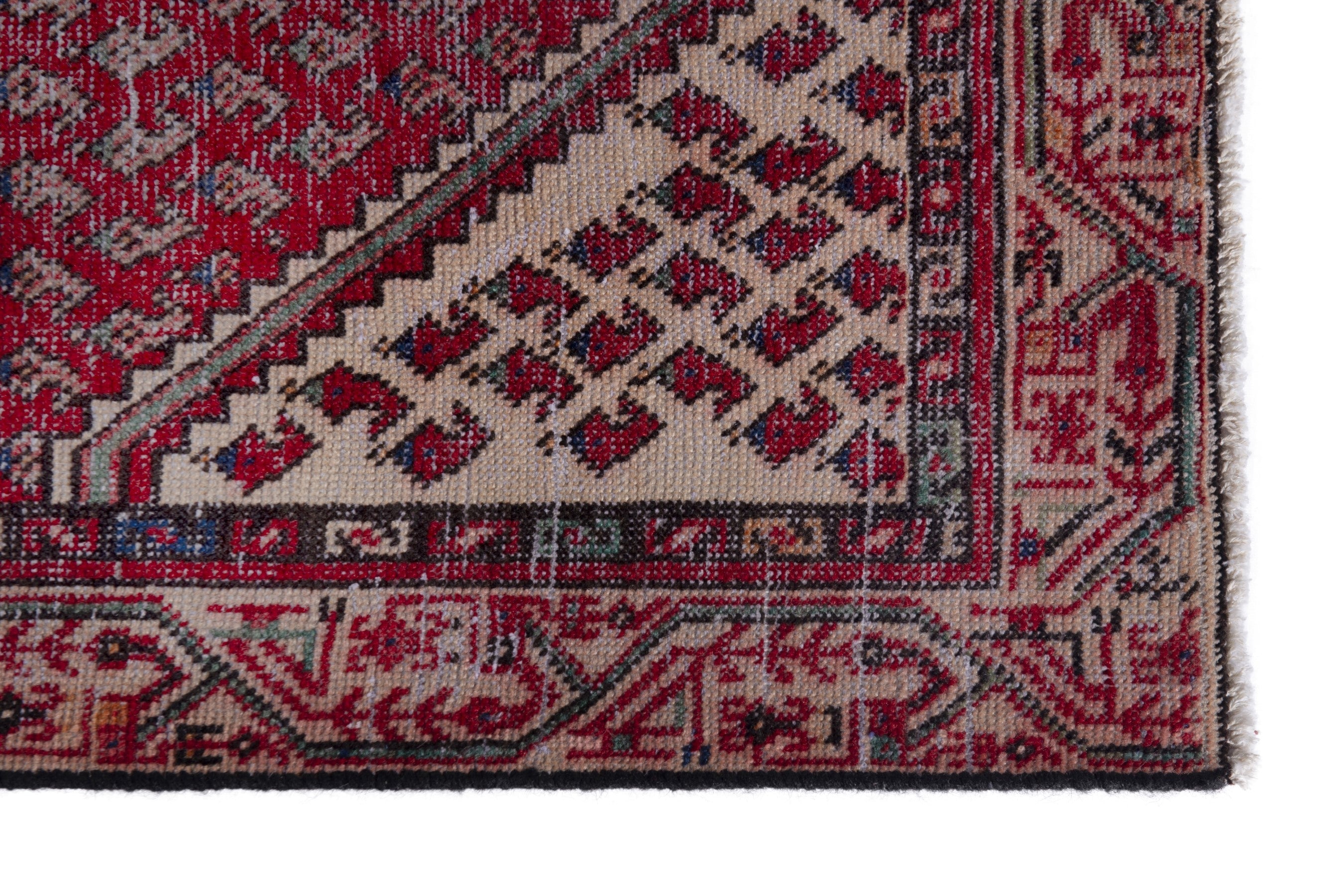 Persian Botteh accent rug in faded red and muted pink, view 5 of 17