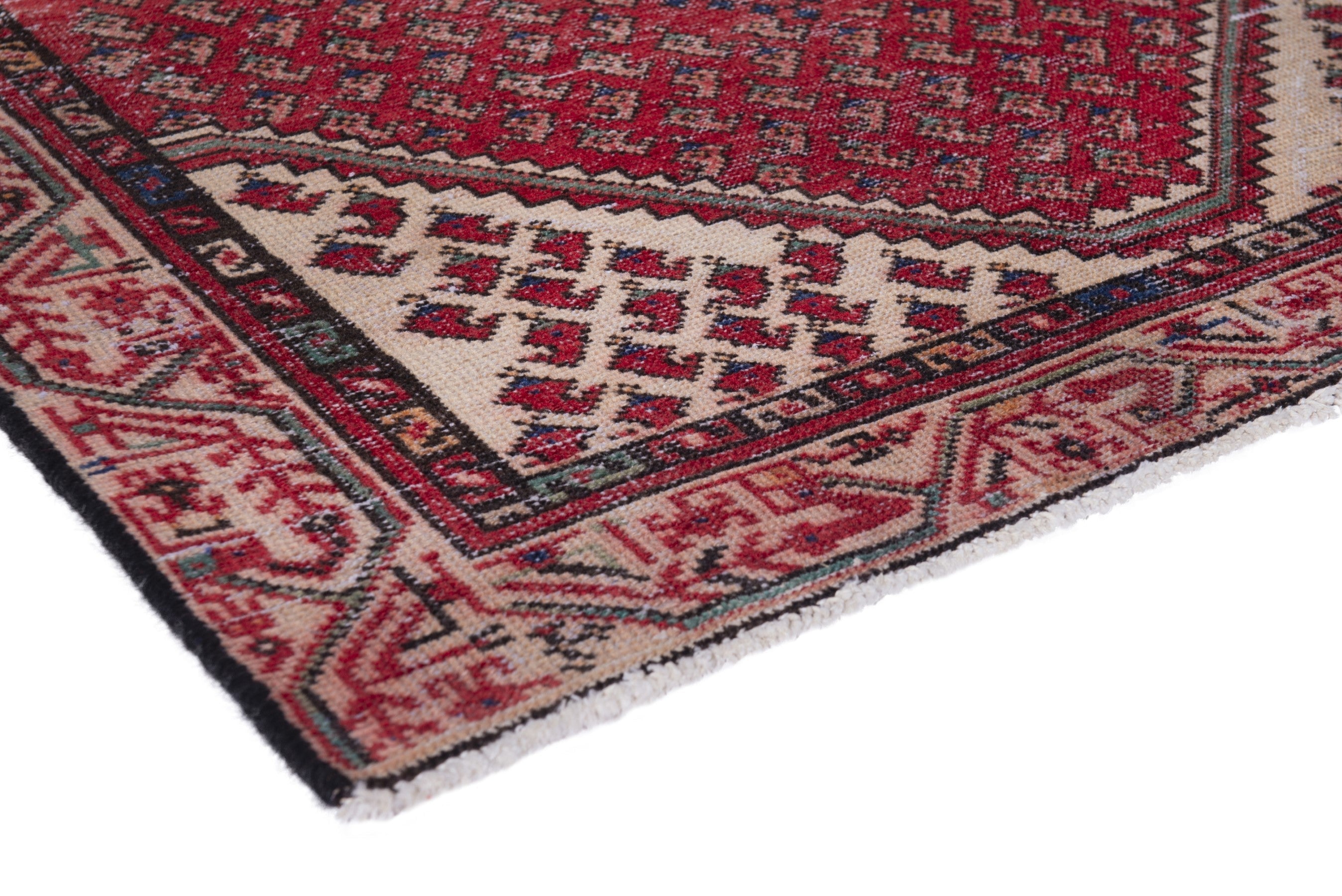 Persian Botteh accent rug in faded red and muted pink, view 4 of 17
