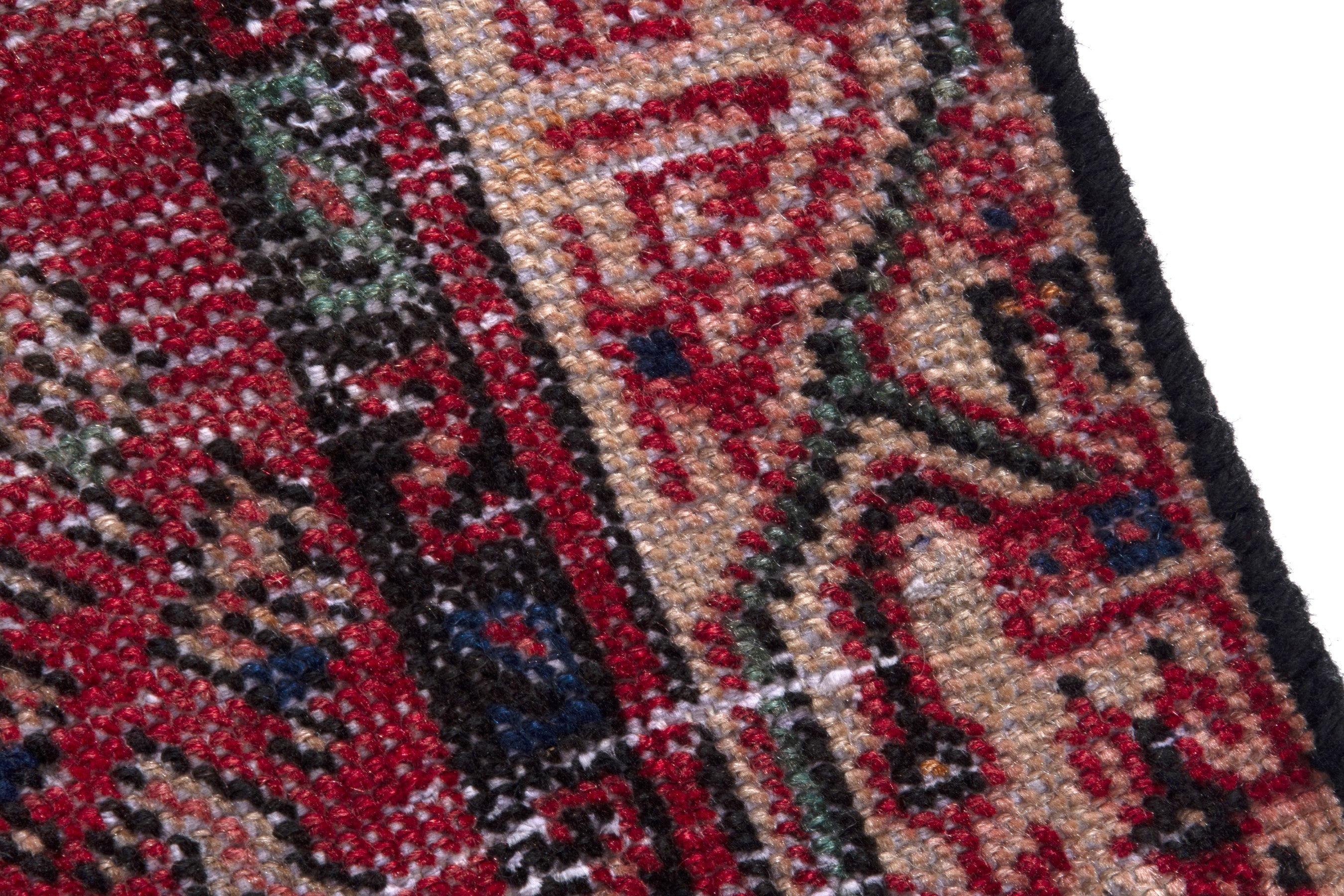 Persian Botteh accent rug in faded red and muted pink, view 7 of 17