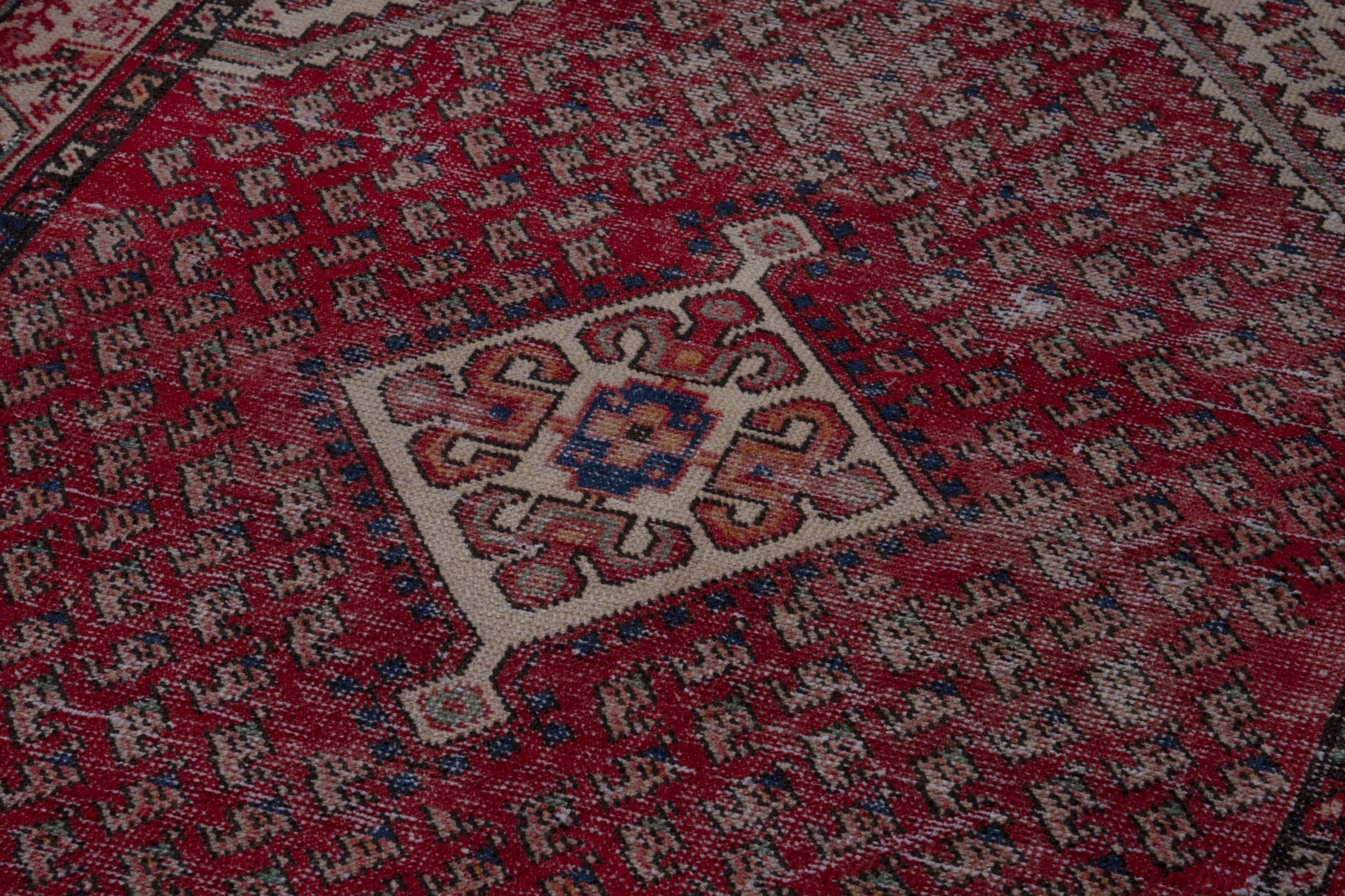 Persian Botteh accent rug in faded red and muted pink, view 9 of 17