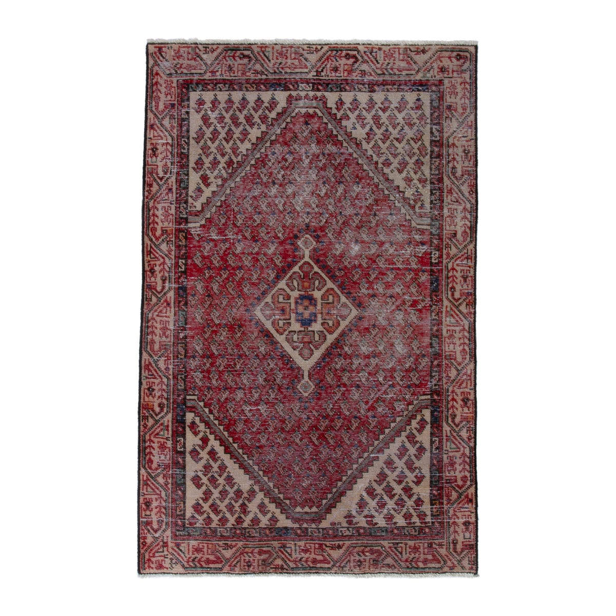 Persian Botteh accent rug in faded red and muted pink, 3'3" x 5'4"