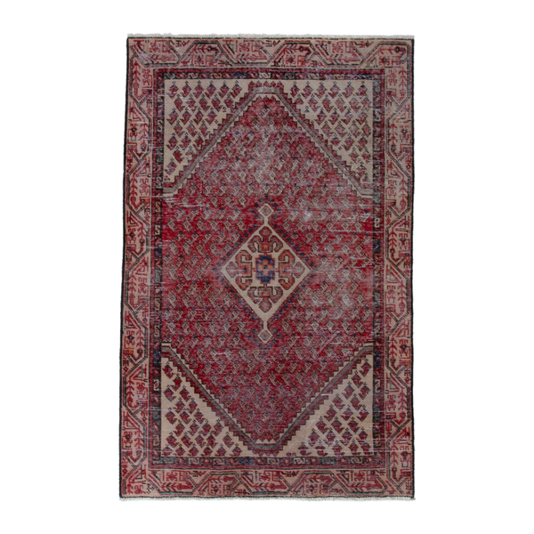 Persian Botteh accent rug in faded red and muted pink, 3'3" x 5'4"