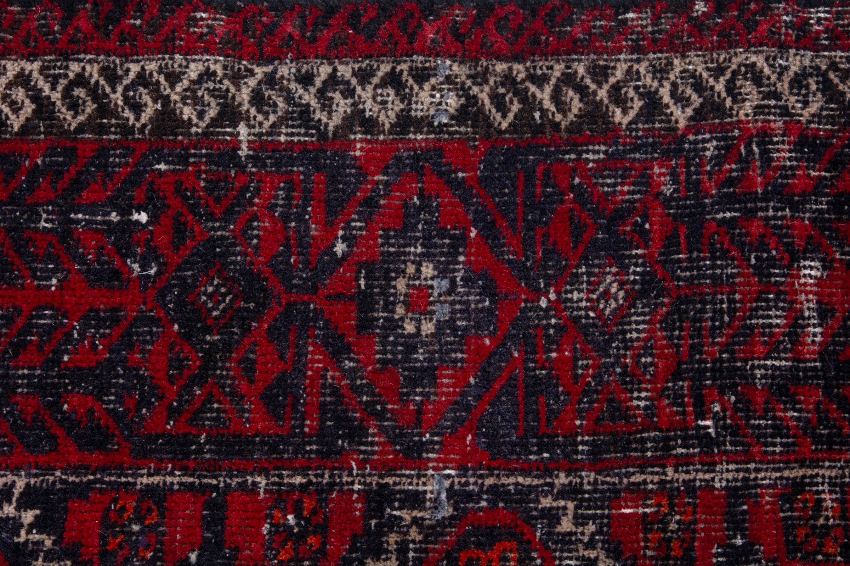 Persian Baluch accent rug in burgundy and faded red, view 13 of 17