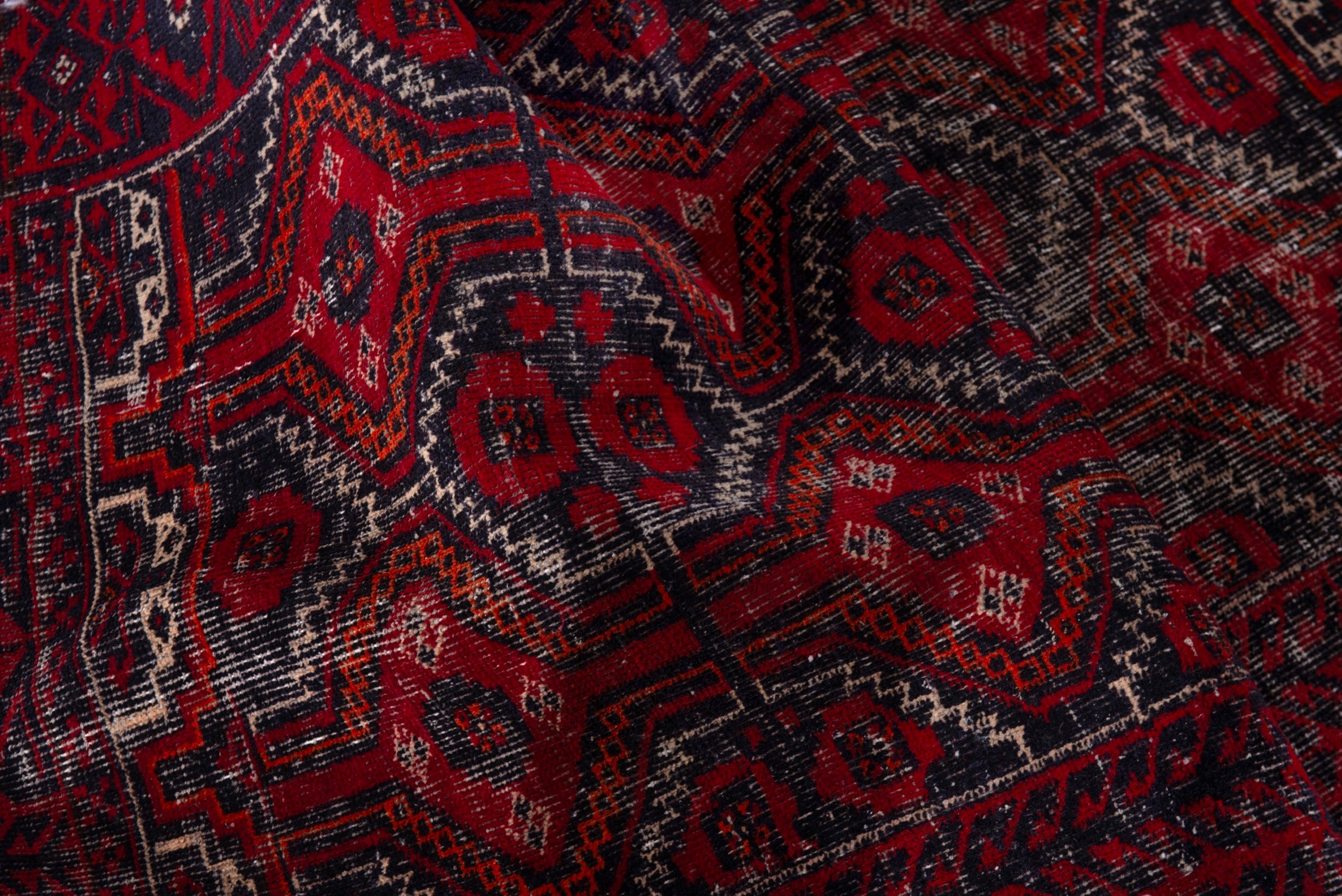 Persian Baluch accent rug in burgundy and faded red, view 14 of 17