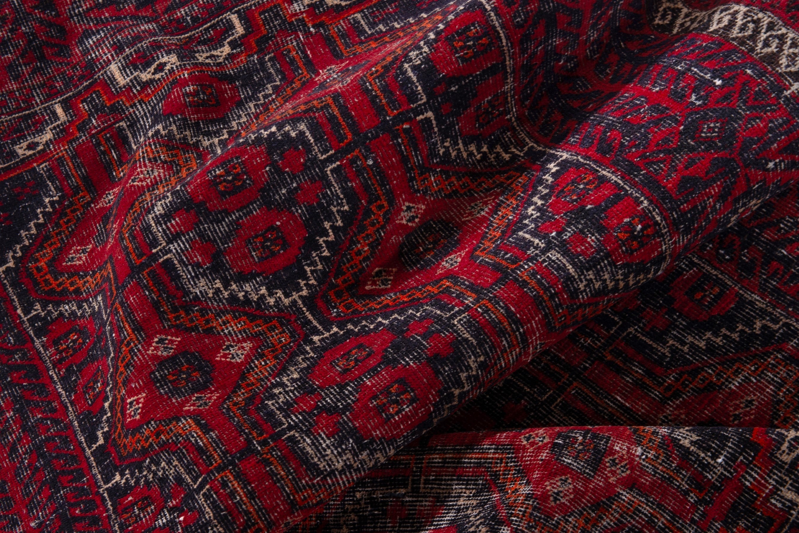Persian Baluch accent rug in burgundy and faded red, view 16 of 17