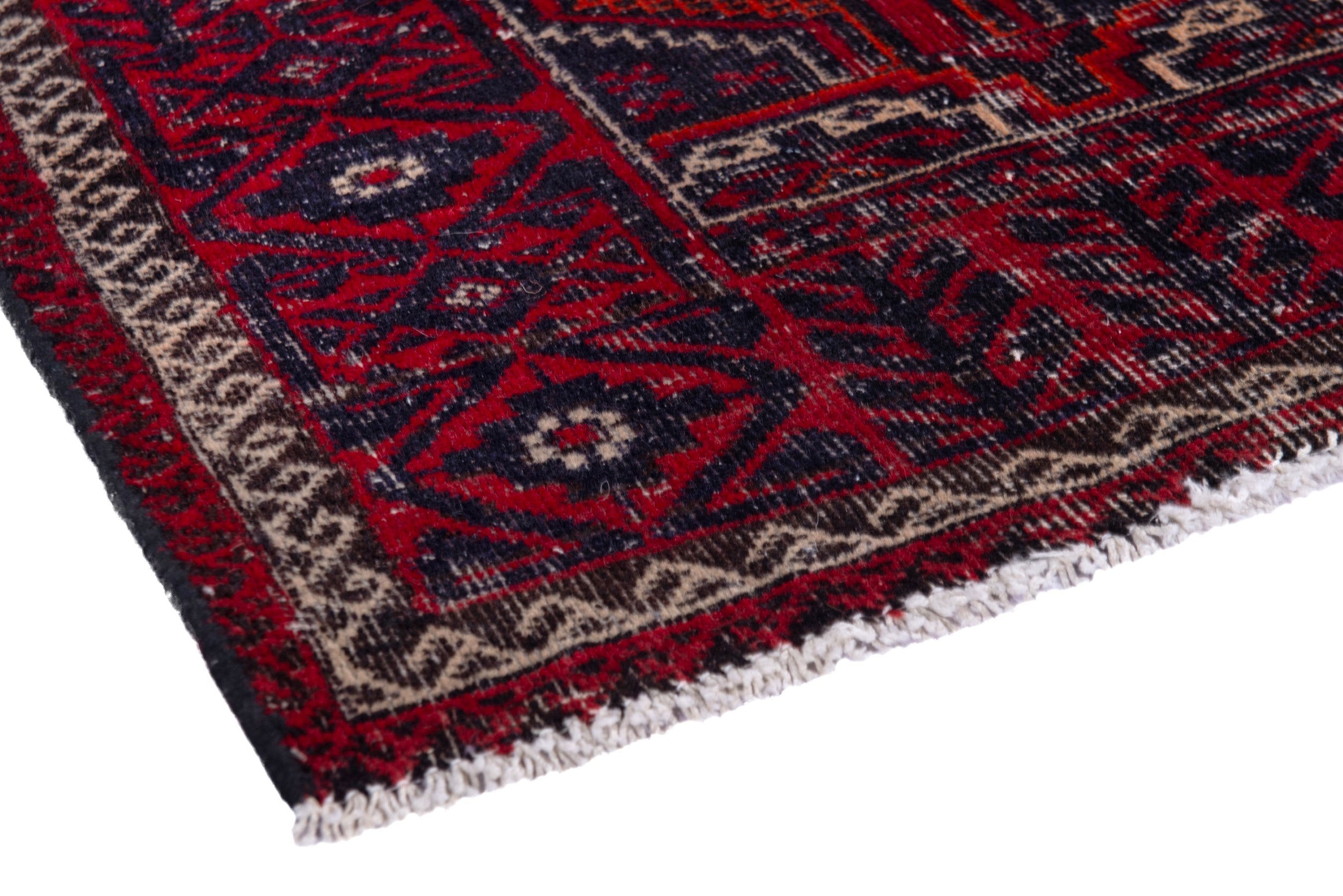Persian Baluch accent rug in burgundy and faded red, view 4 of 17
