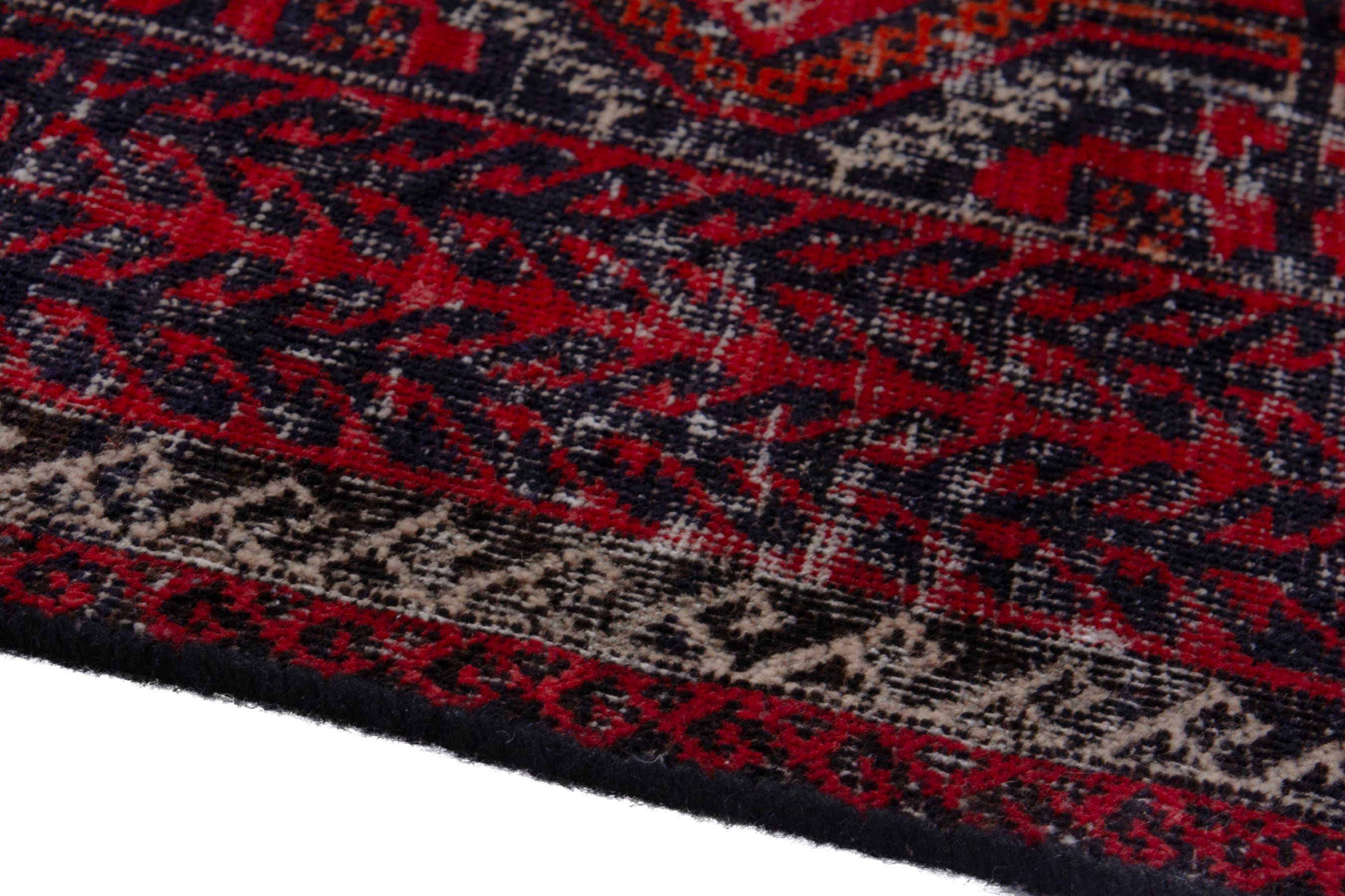 Persian Baluch accent rug in burgundy and faded red, view 8 of 17