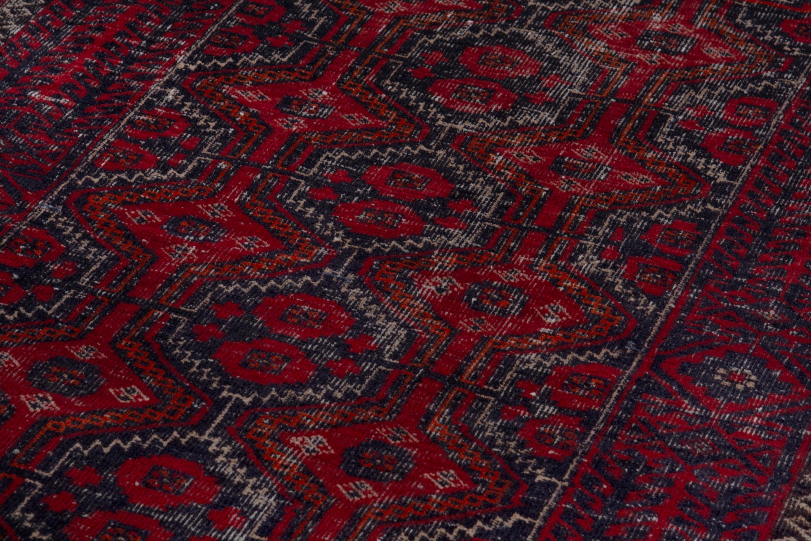 Persian Baluch accent rug in burgundy and faded red, view 9 of 17
