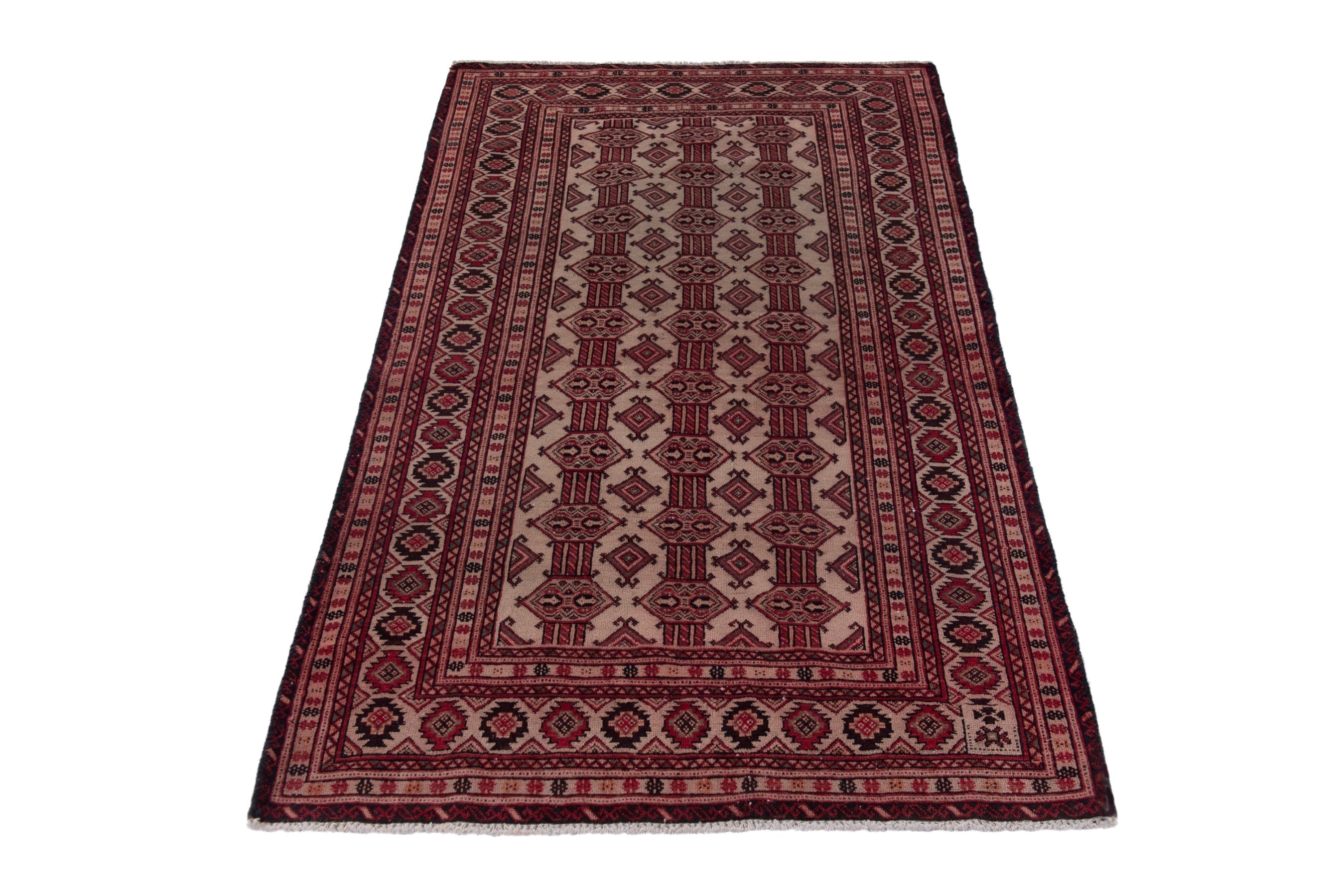 Persian Baluch accent rug in deep red and cream, view 2 of 19