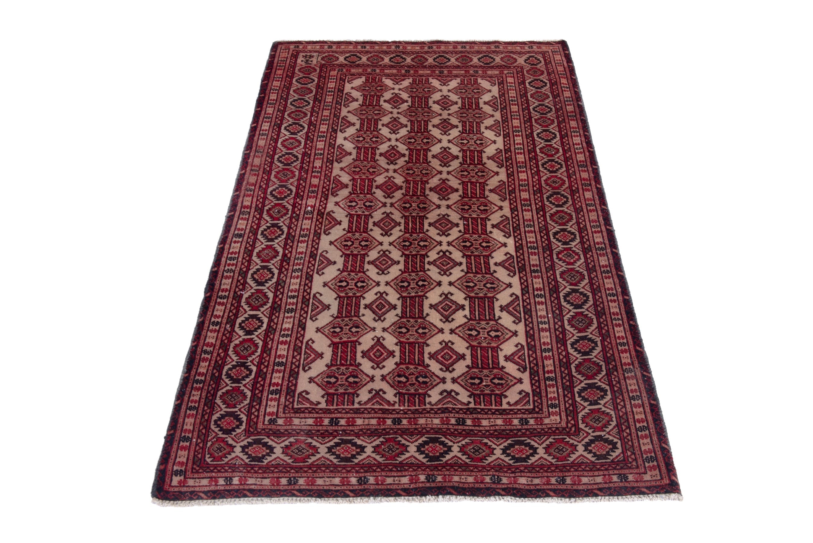 Persian Baluch accent rug in deep red and cream, view 3 of 19