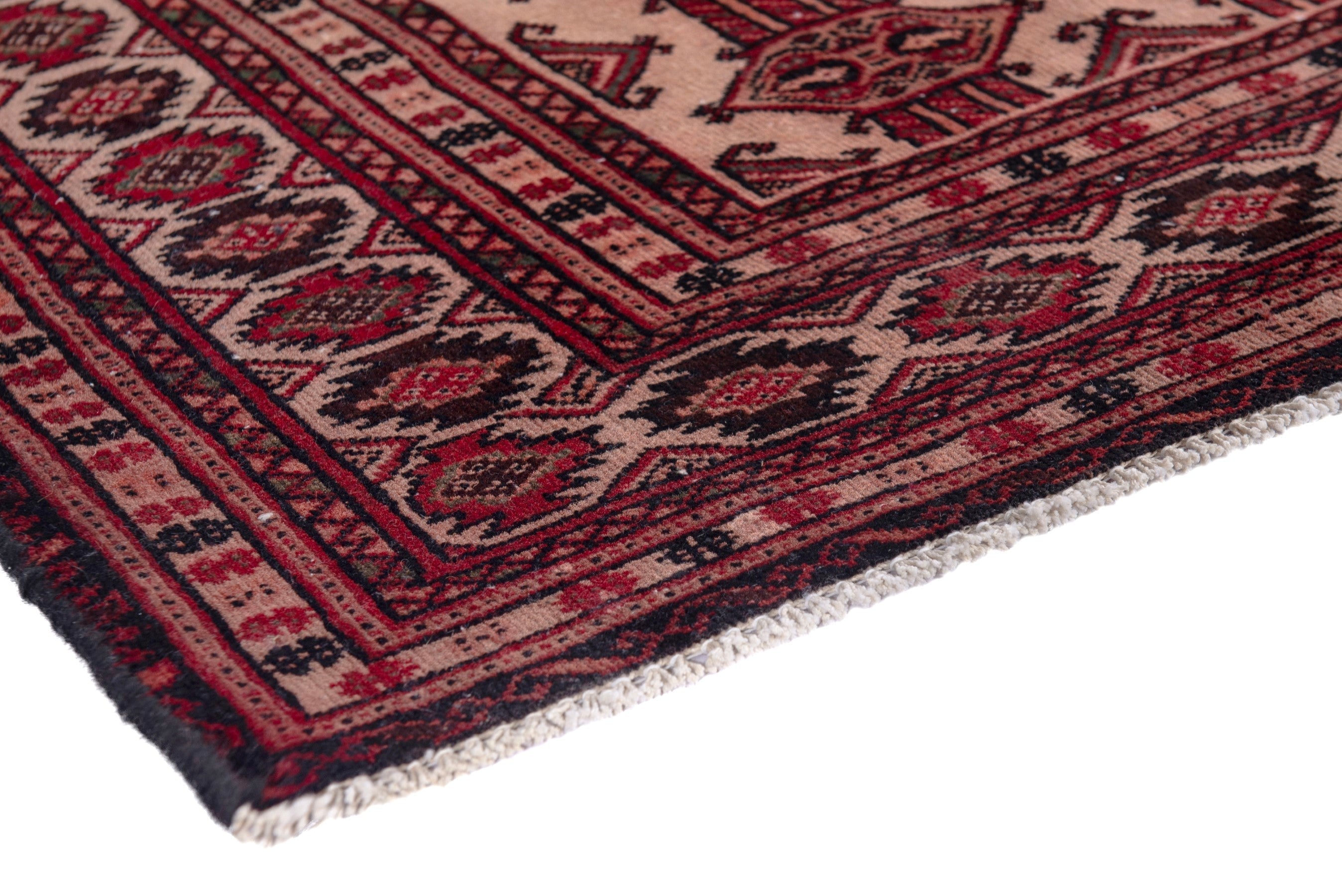Persian Baluch accent rug in deep red and cream, view 4 of 19