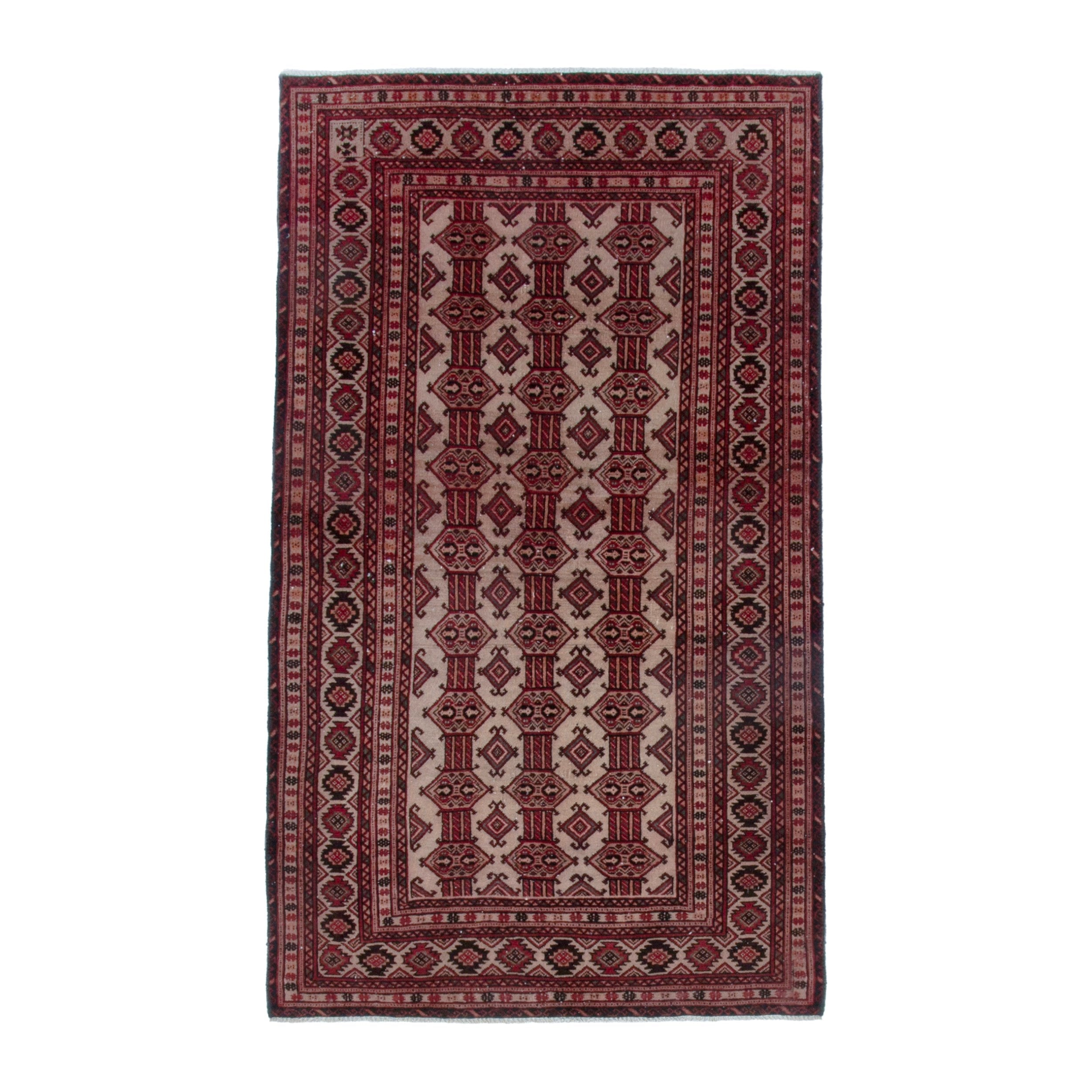 Persian Baluch accent rug in deep red and cream, 3'7" x 6'3"