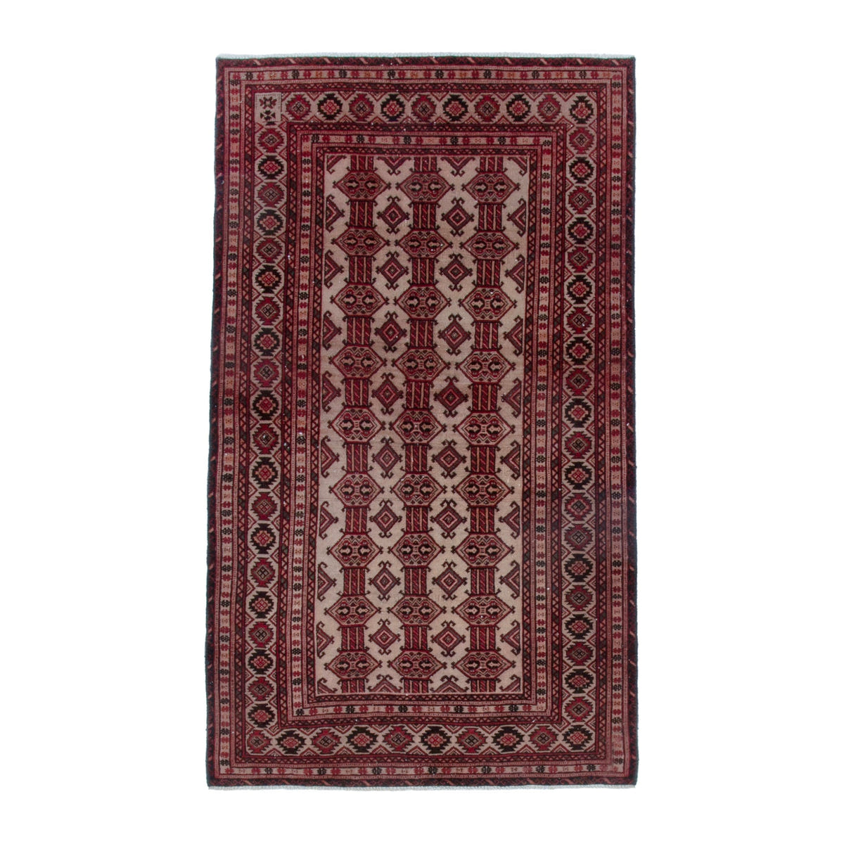 Persian Baluch area rug in deep red and cream, 3'7" x 6'3"