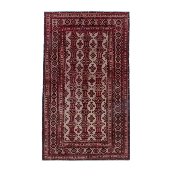 Persian Baluch accent rug in deep red and cream, 3'7" x 6'3"