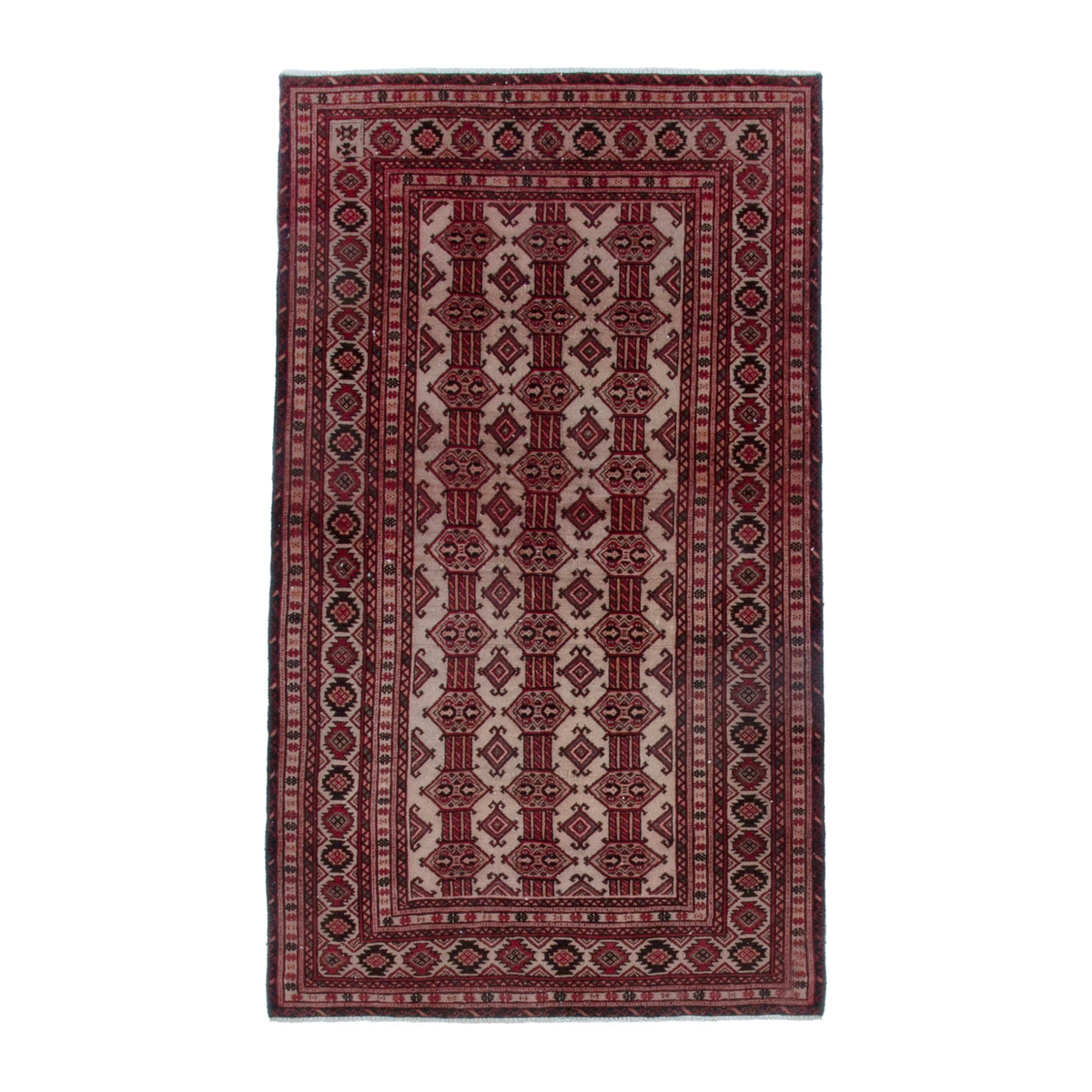 Persian Baluch accent rug in deep red and cream, 3'7" x 6'3"