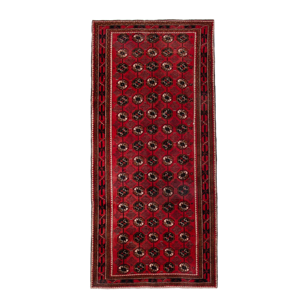 Persian Baluch runner rug in deep red and burgundy, 4'2" x 9'6"