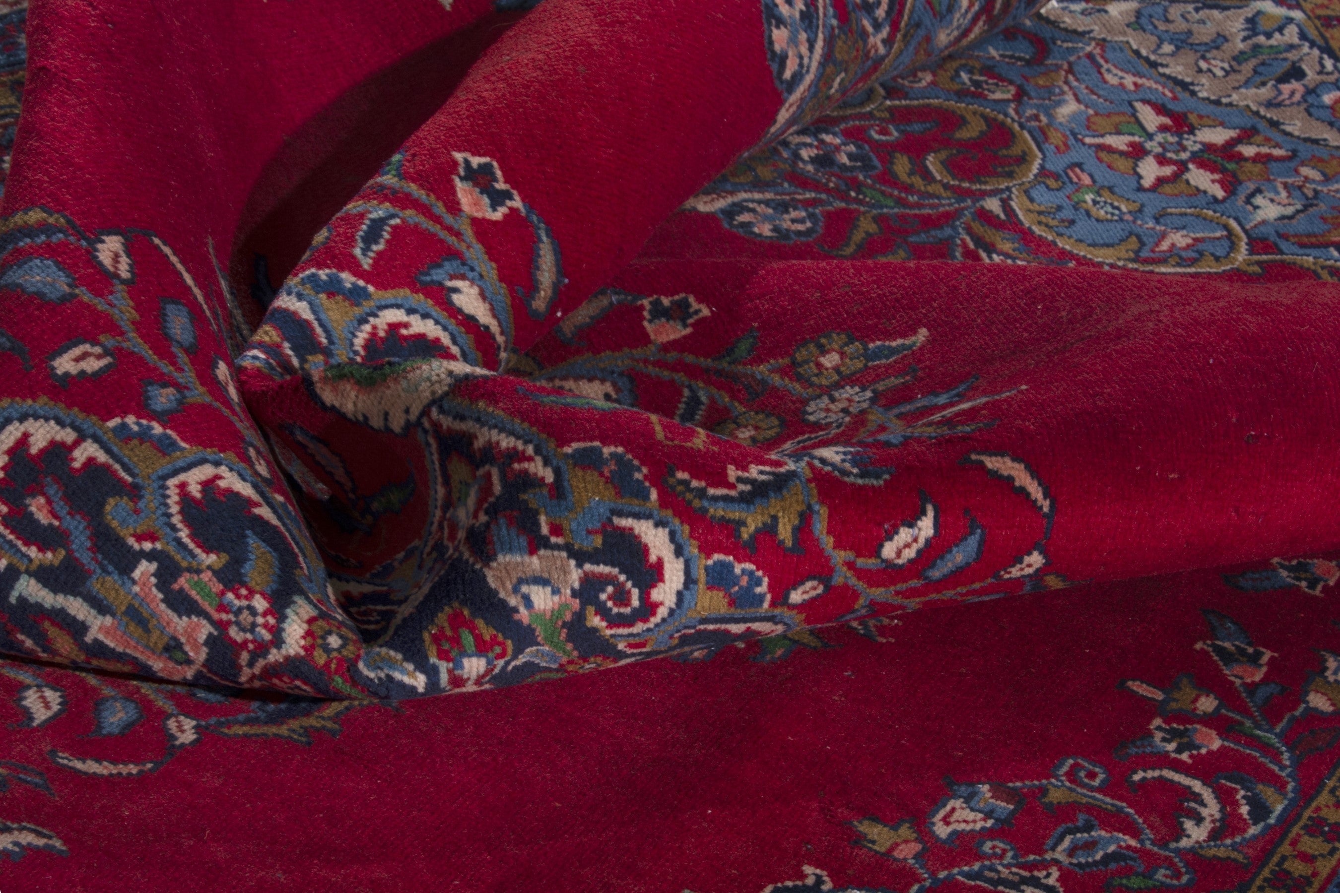 Persian Vist area rug in deep red and dark blue, view 15 of 17