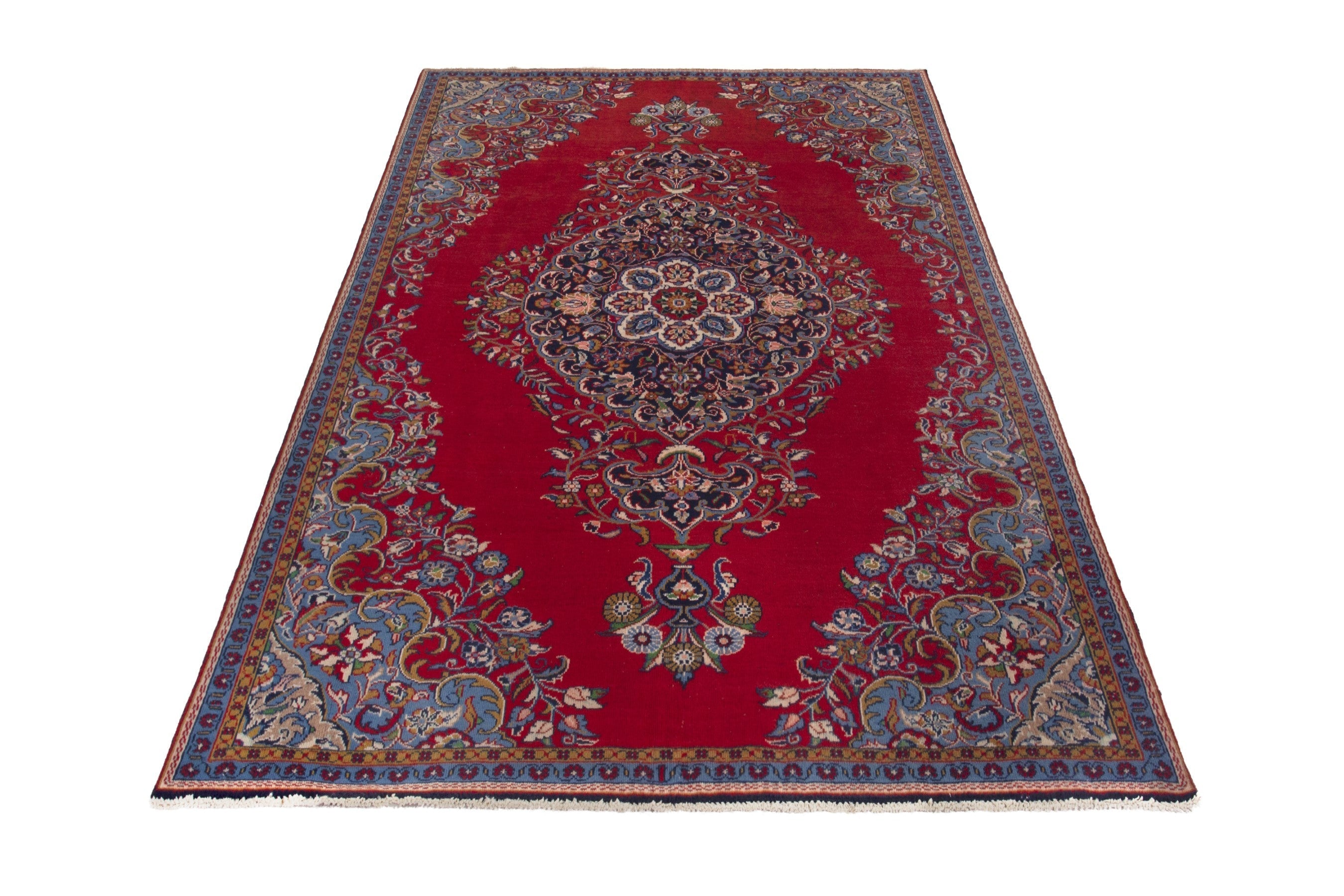 Persian Vist area rug in deep red and dark blue, view 3 of 17