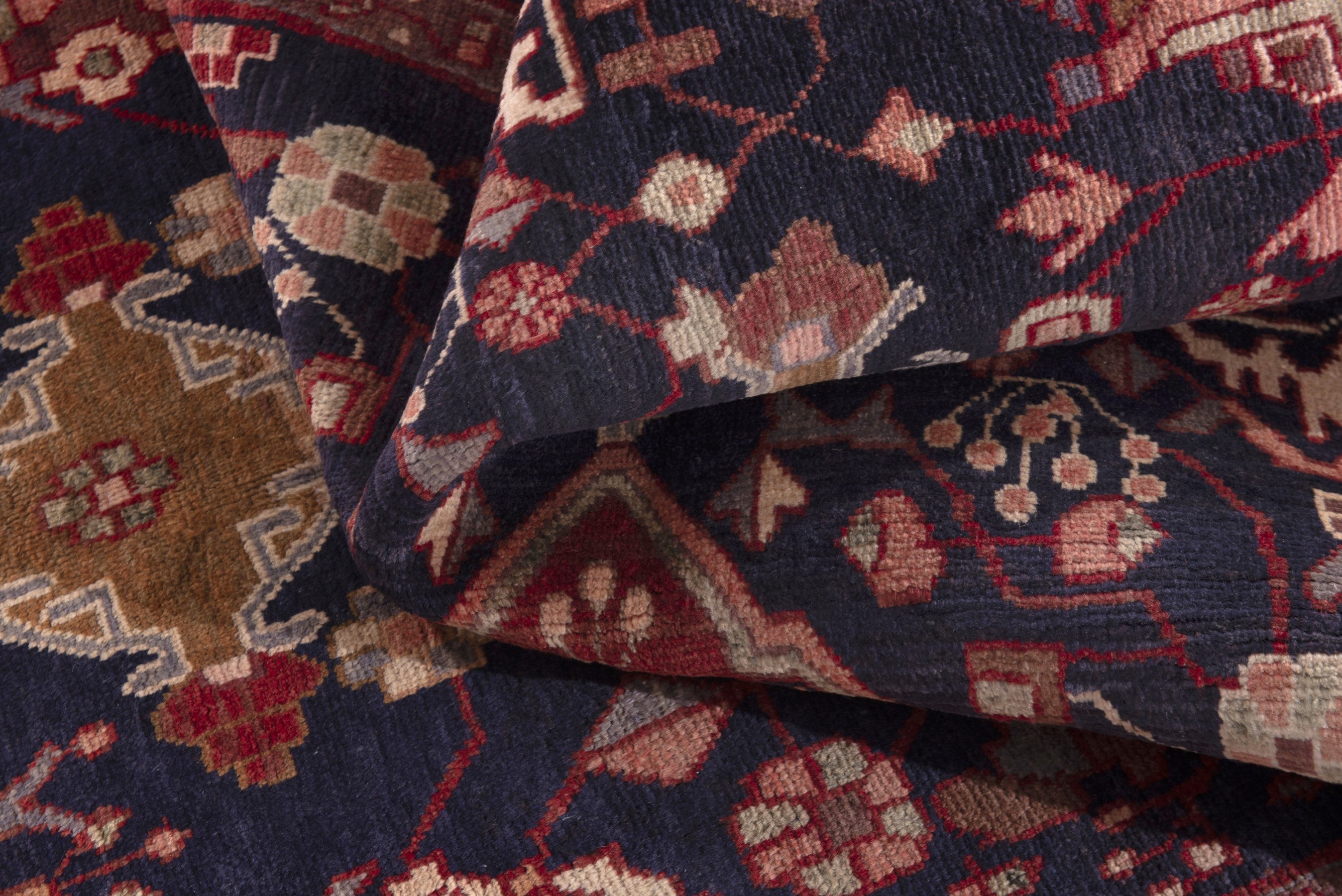 Persian Nahavand area rug in navy and faded red, view 18 of 20