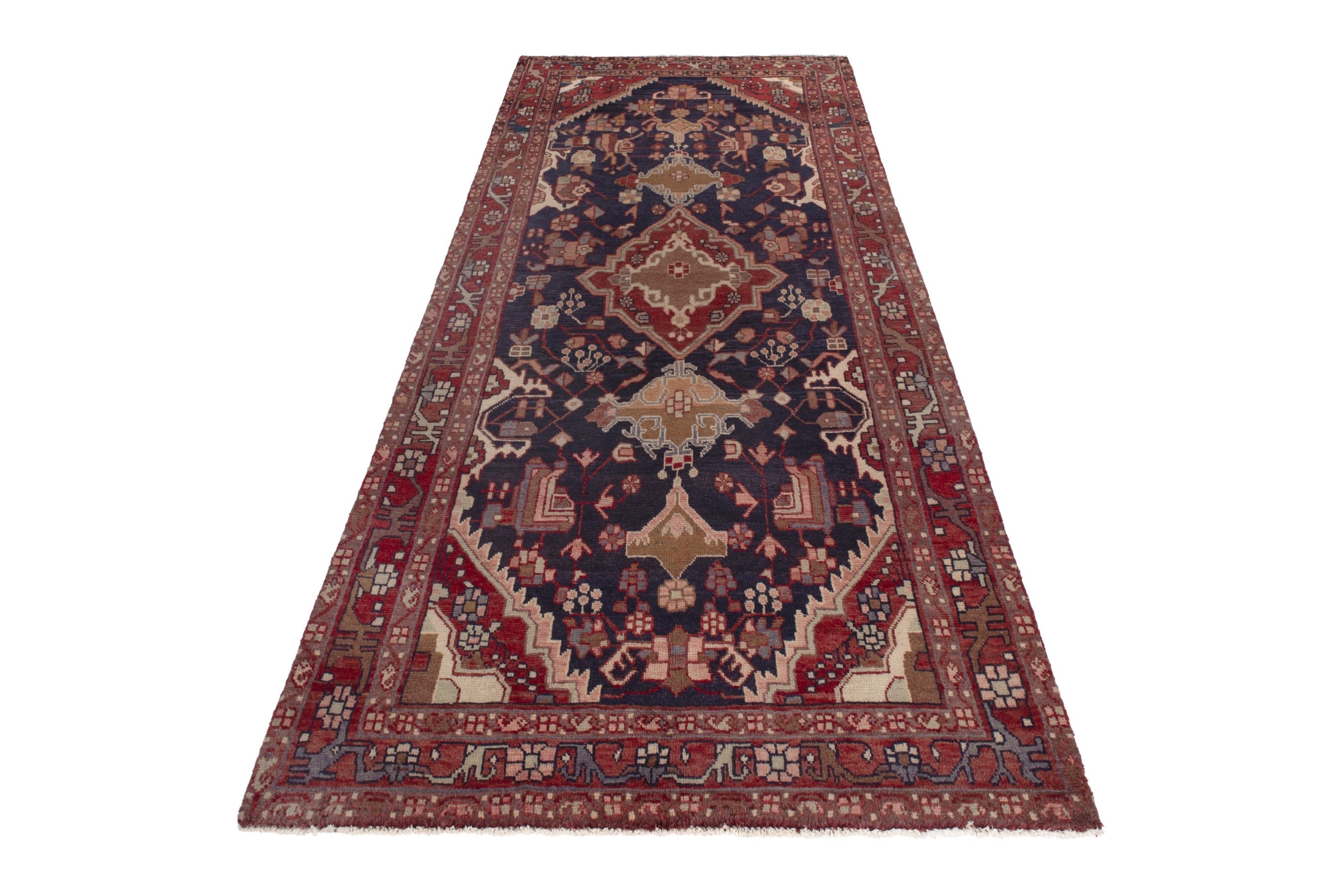 Persian Nahavand area rug in navy and faded red, view 2 of 20