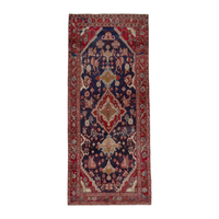Persian Nahavand runner rug in navy and faded red, 4'5" x 10'10"