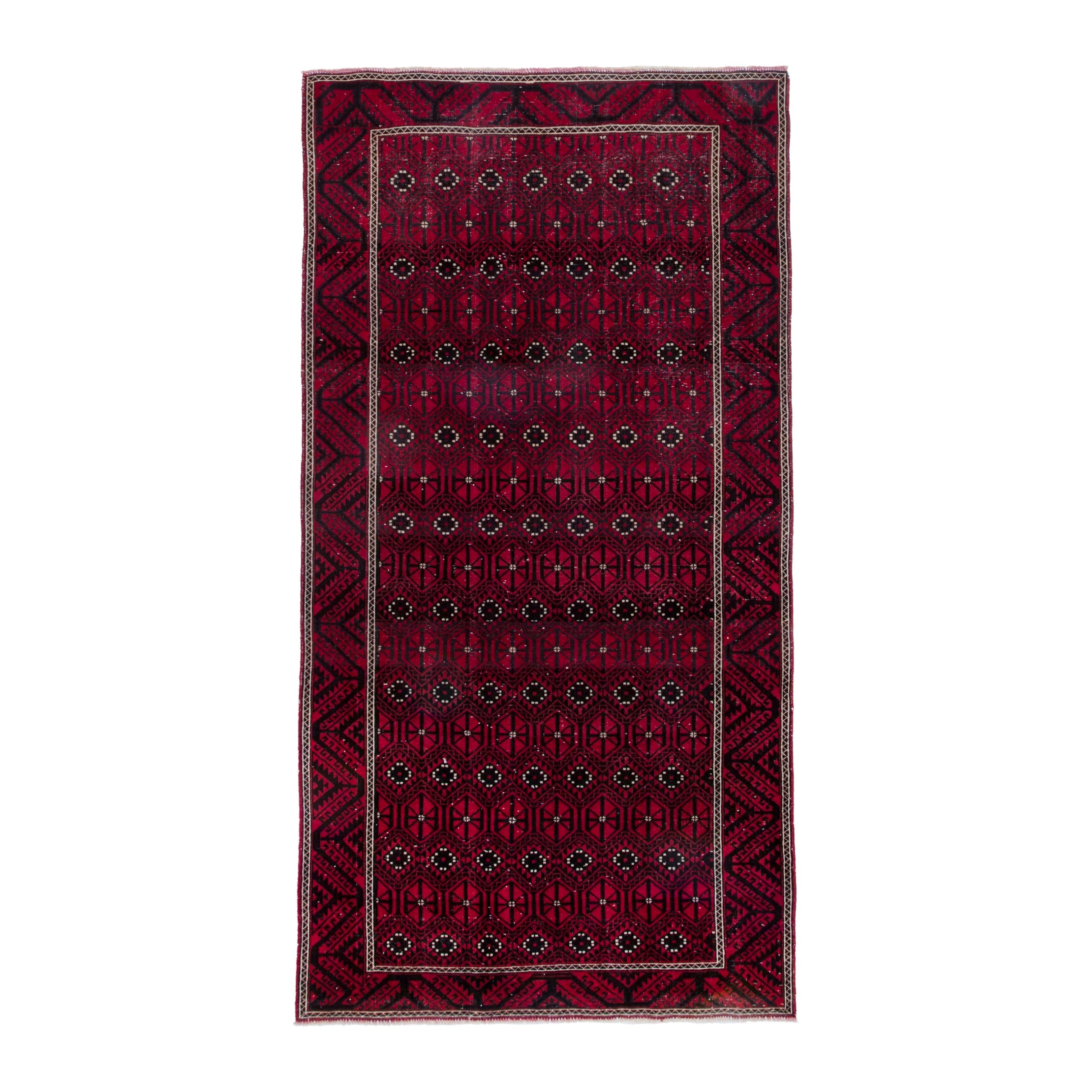 Persian Baluch area rug in burgundy and deep red, 5'3" x 10'1"