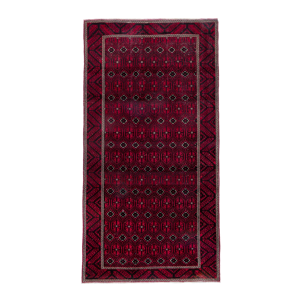 Persian Baluch area rug in burgundy and deep red, 5'3" x 10'1"