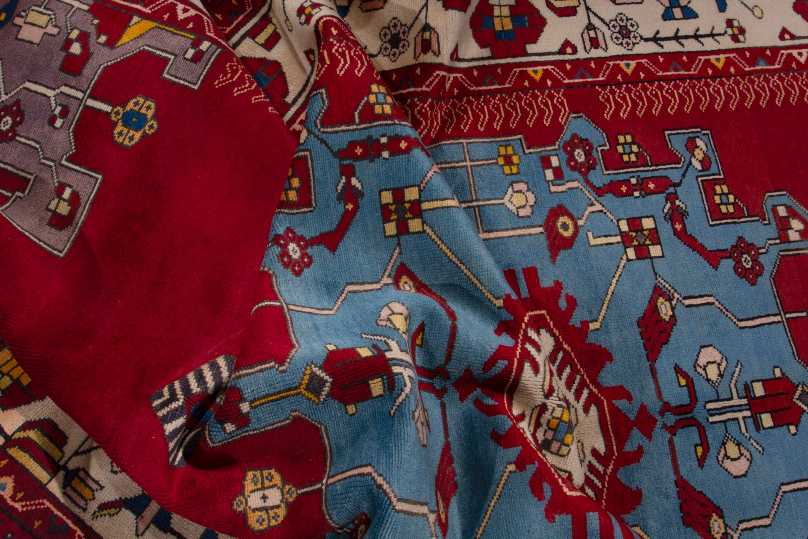 Persian Saveh area rug in deep red and cream, view 19 of 21