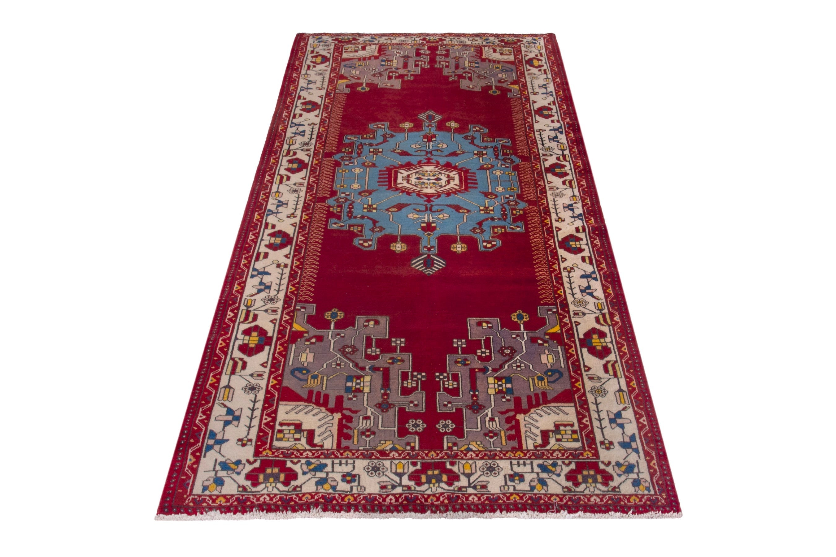 Persian Saveh area rug in deep red and cream, view 3 of 21