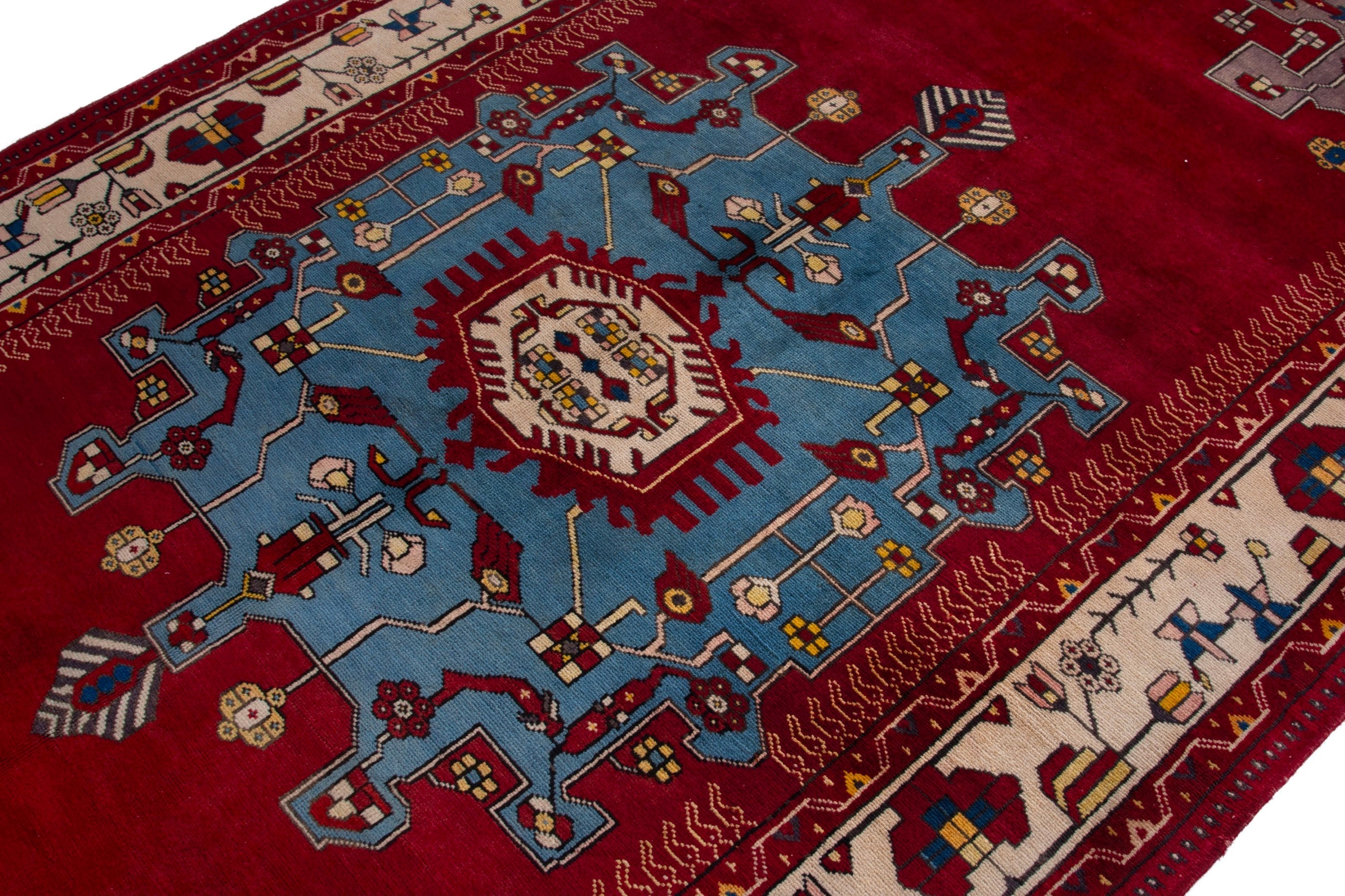 Persian Saveh area rug in deep red and cream, view 6 of 21