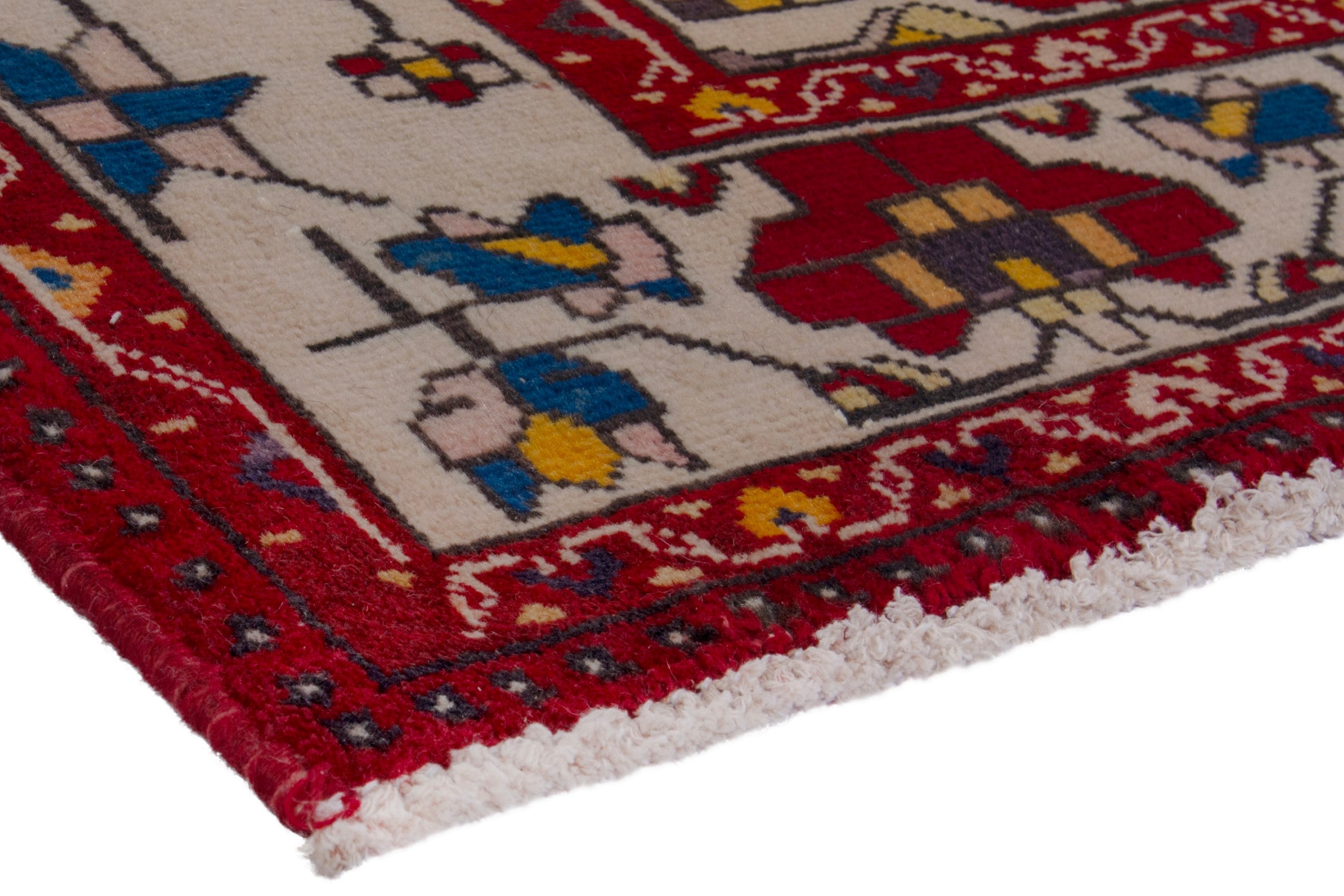Persian Saveh area rug in deep red and cream, view 4 of 21