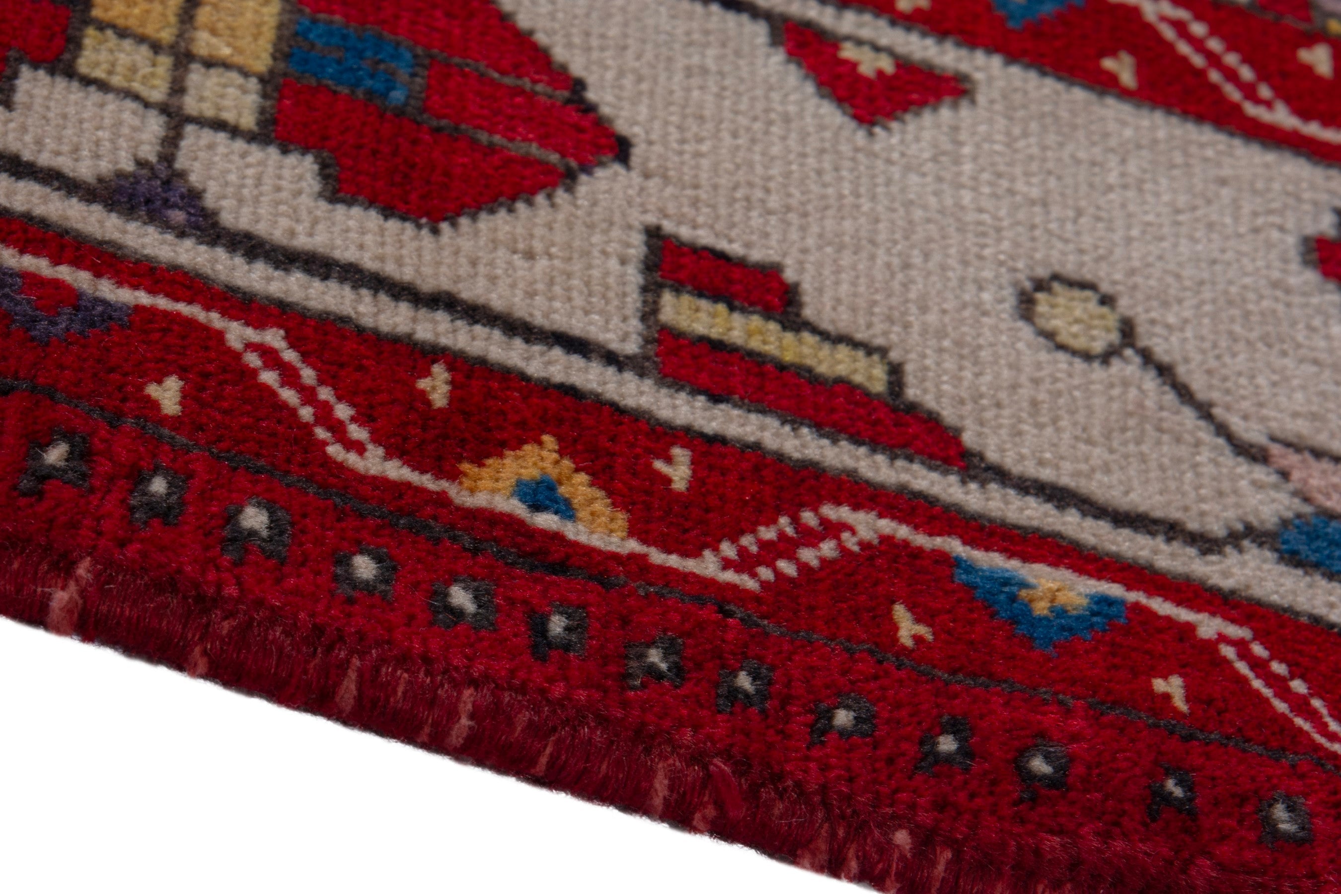 Persian Saveh area rug in deep red and cream, view 8 of 21